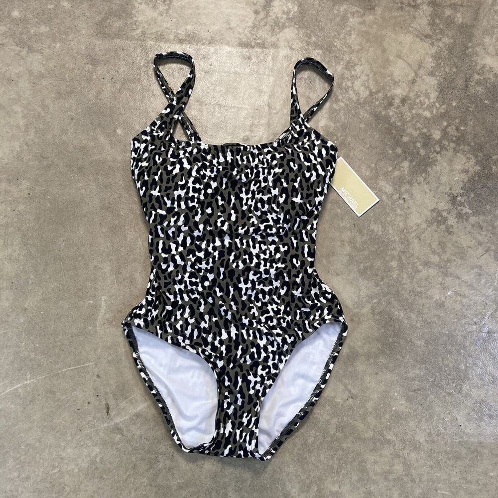 Michael Kors Swimsuit Womens 6 Animal Print Lace-Up One-Piece Leopard Beach