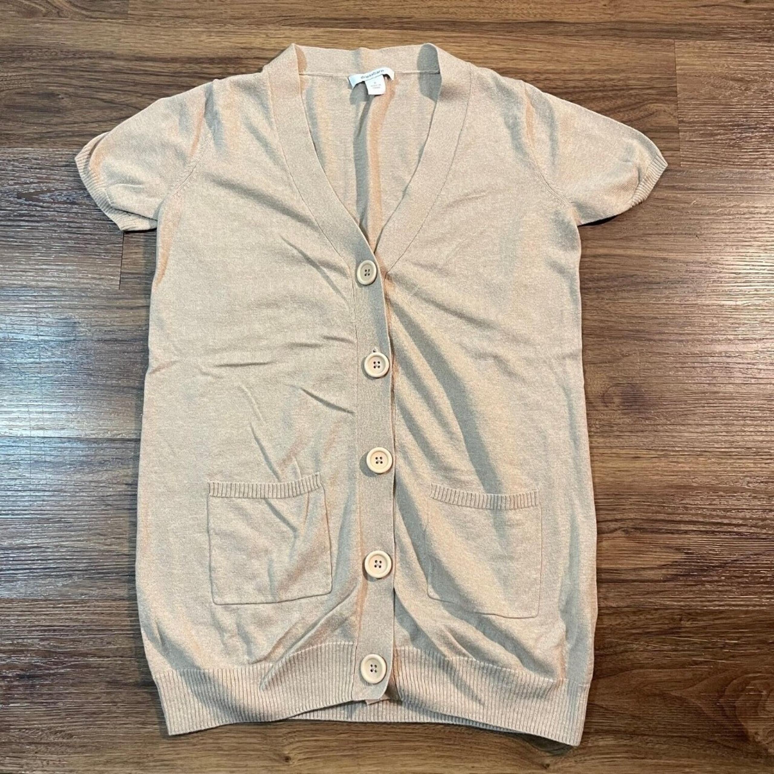 DressBarn Short Sleeve Cardigan Sweater Beige Cotton Women's Size Small