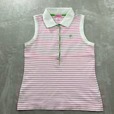 Lilly Pulitzer White Pink Striped Golf Sleeveless Polo Tank Shirt Sz Small