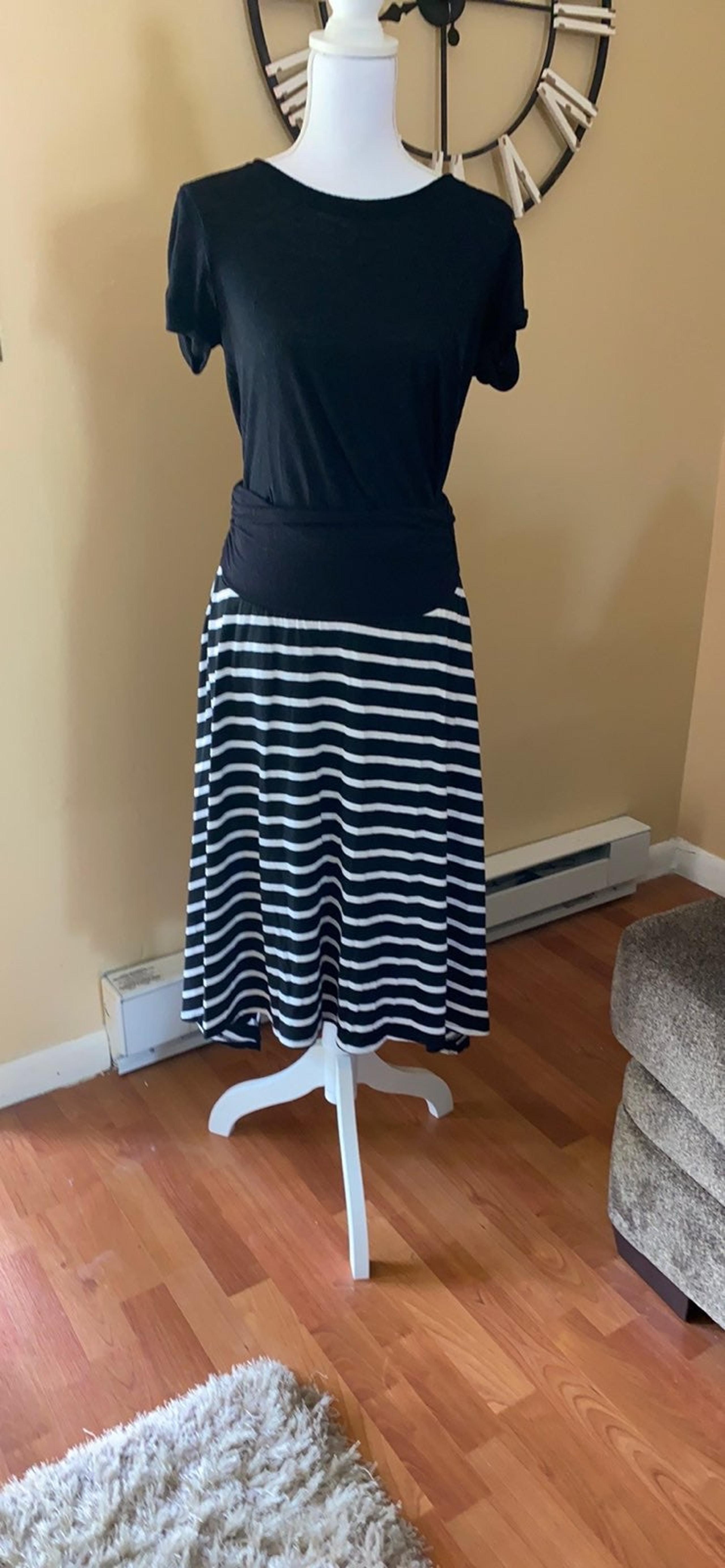 Black and white striped high low skirt