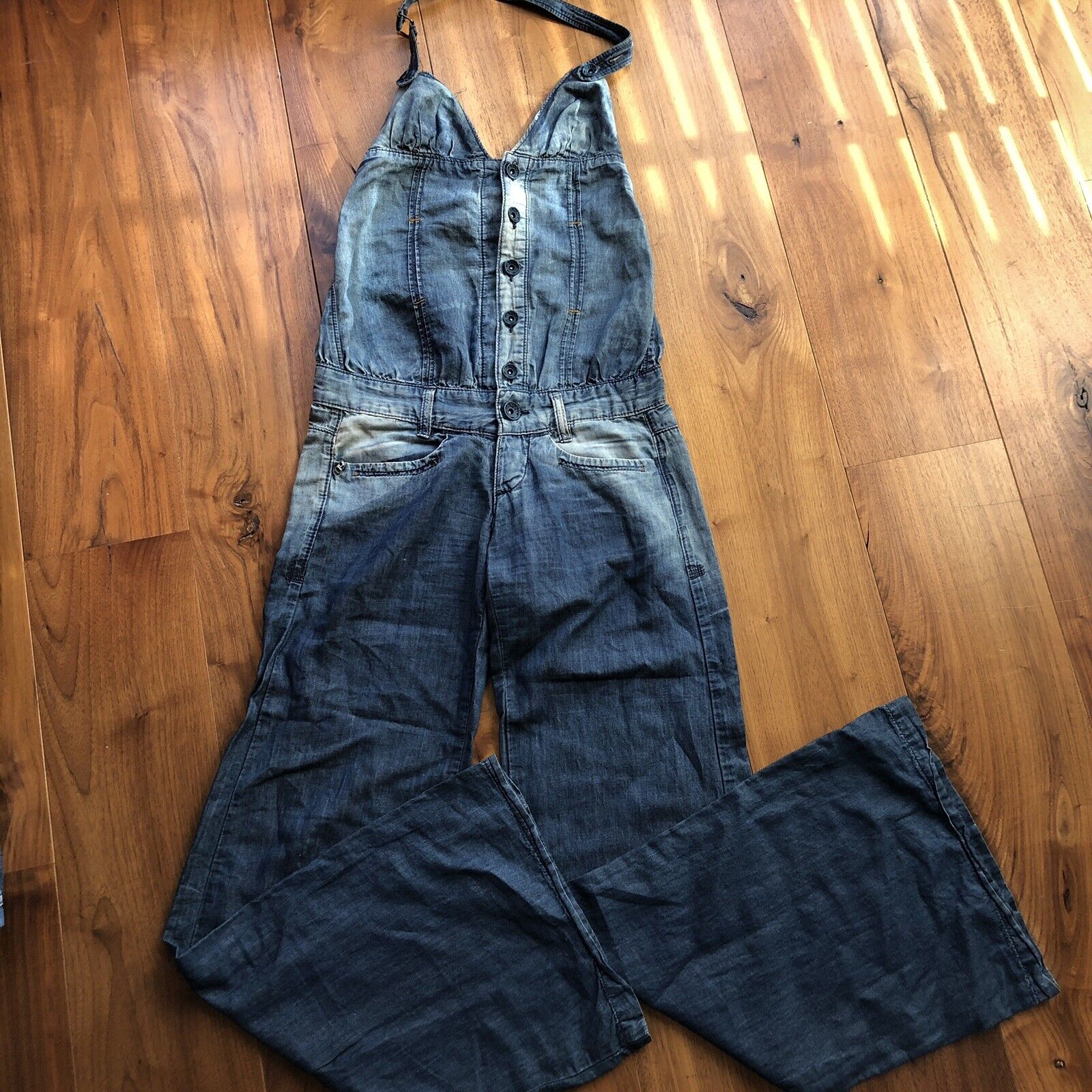 Miss Sixty Collection Ombré Lightweight Denim Halter Jumpsuit Size Small RARE!