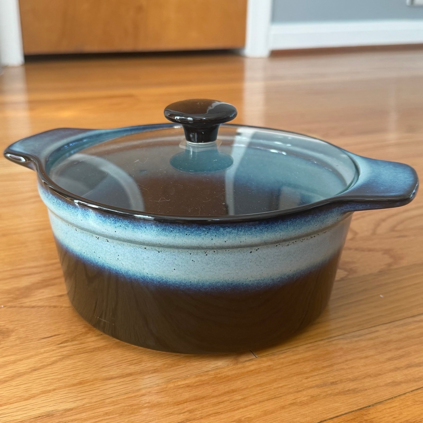 NWOT Ceramic Blue Stoneware Covered Casserole Dish and Lid