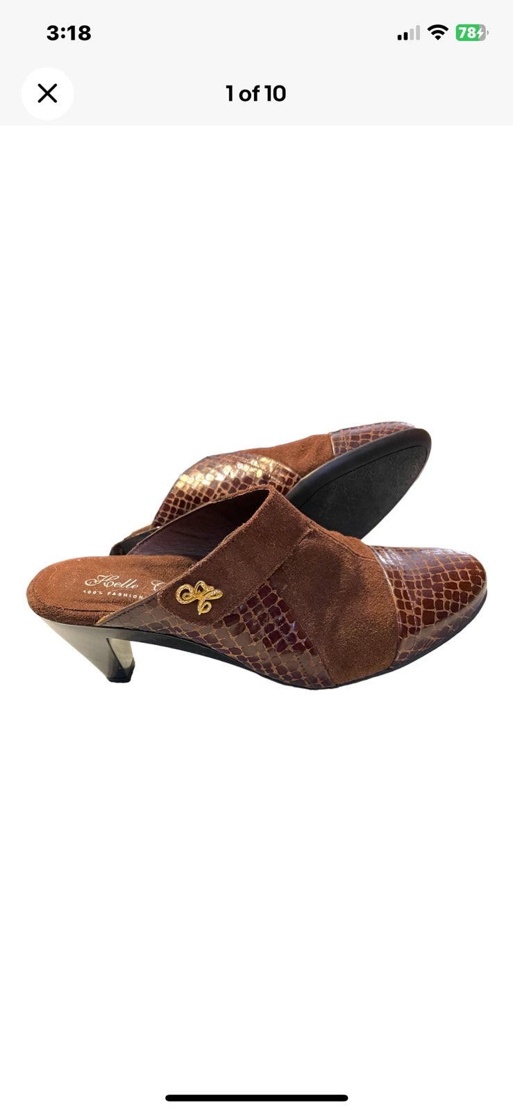 Helle Comfort & Wellness Brown Reptile Print Mule Shoes Sz 39 / 8.5.