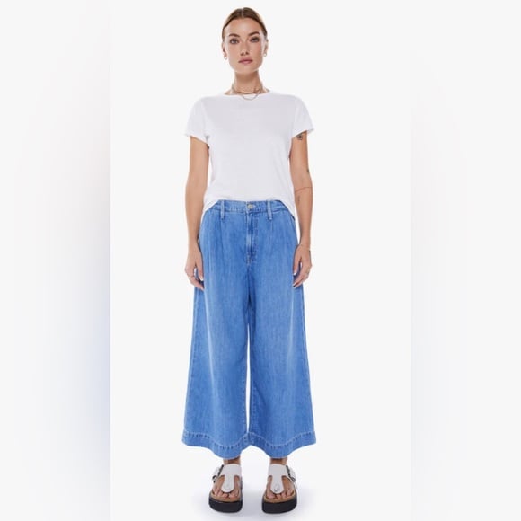 MOTHER High Waisted Pouty Prep Ankle Jeans Wide Leg in Salt & Lime Size 27