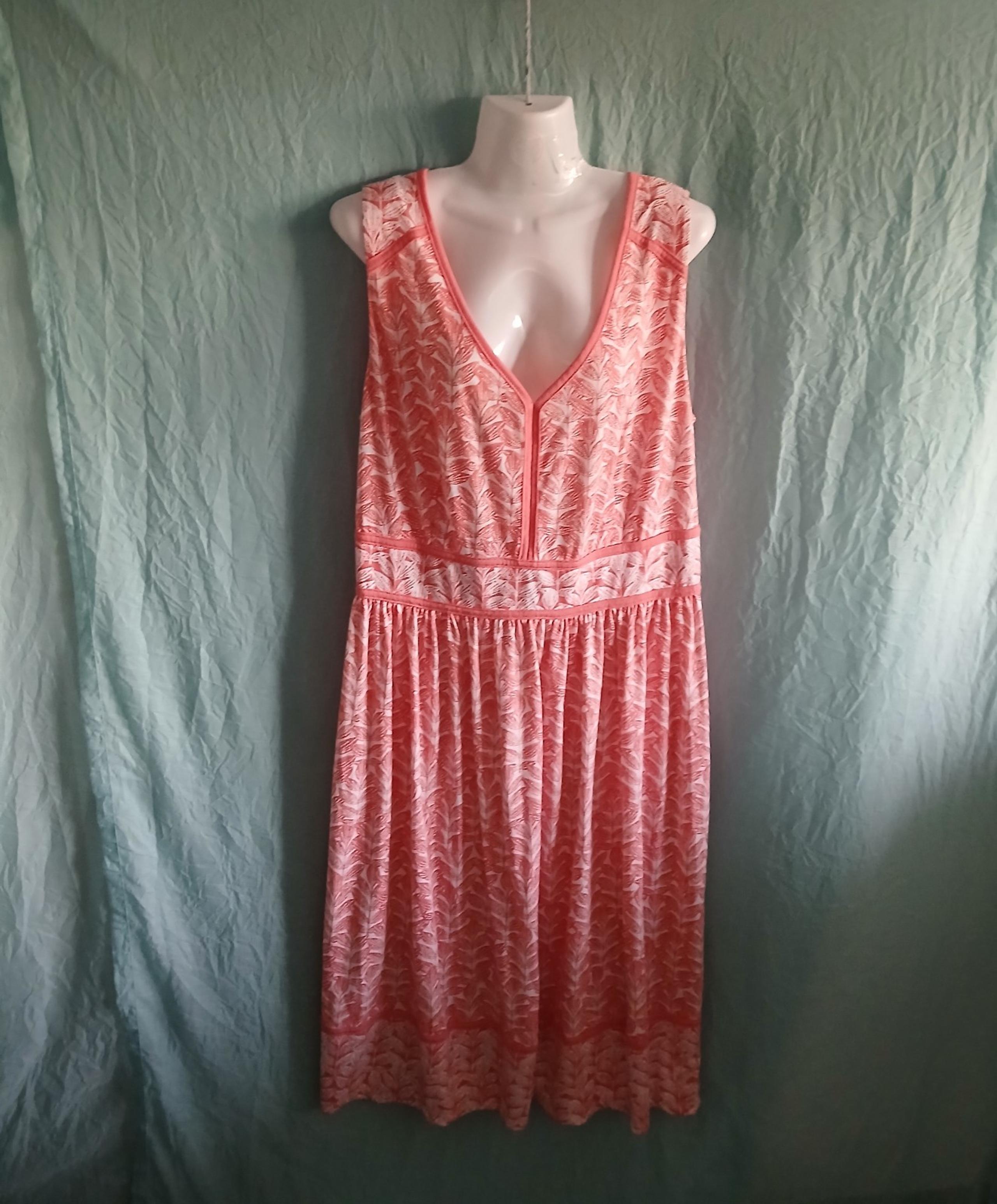 Woman Within coral & white tropical floral print midi dress large