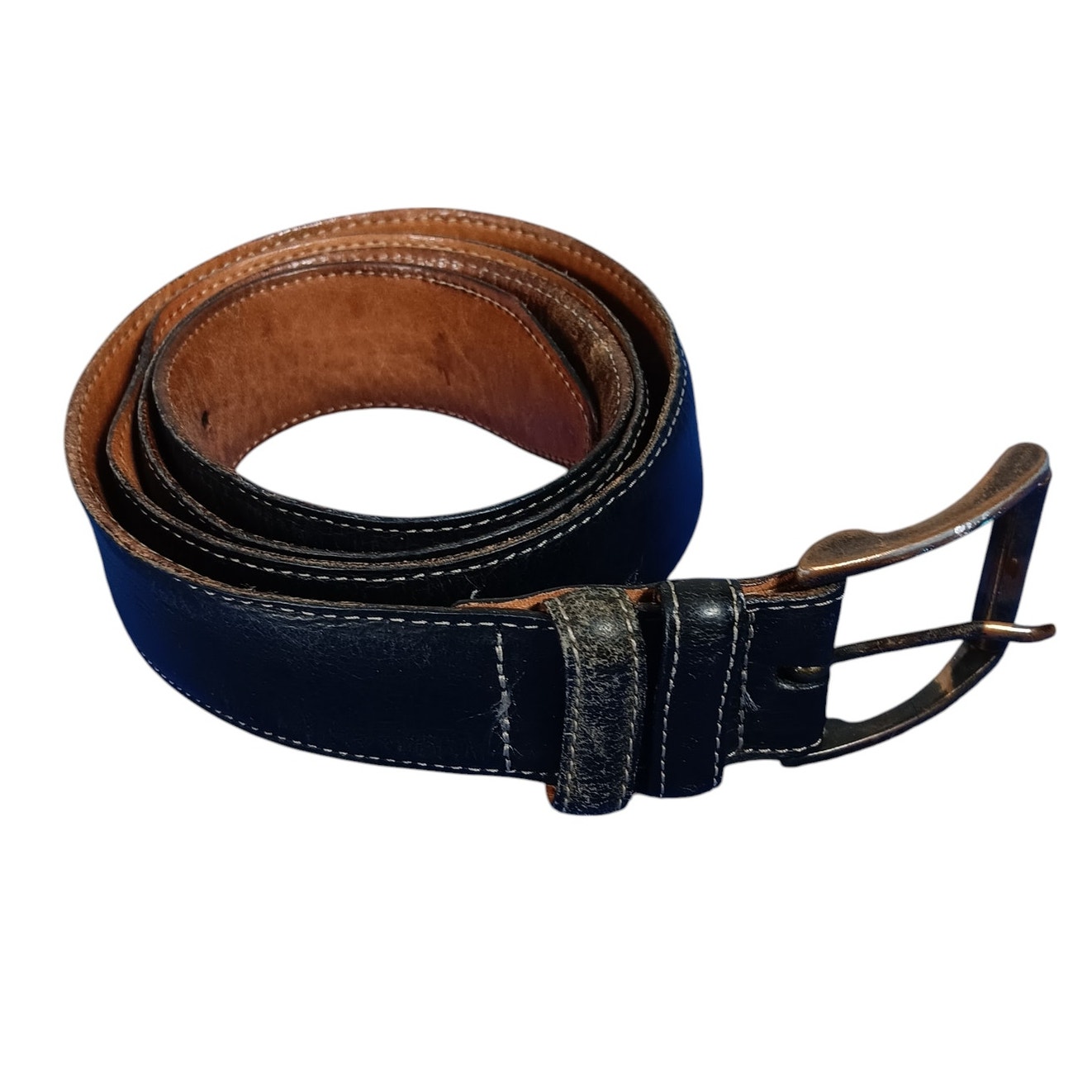 Martin Dingman Genuine Leather Belt Size 44 Black With Bronze Color Buckle