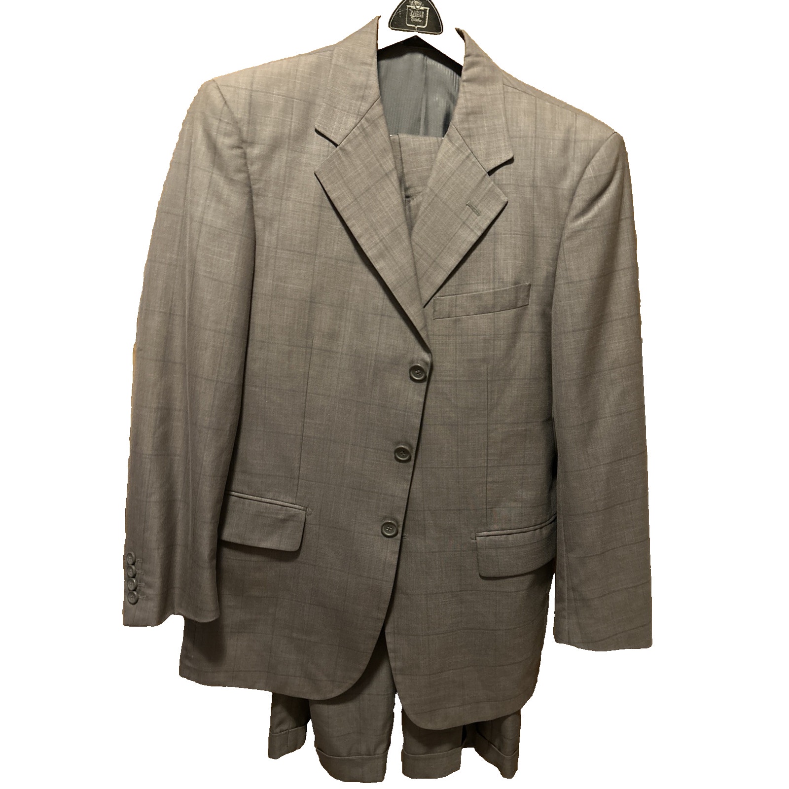 Vinci 2PC Pant Suit Men’s 32R Gray Pants Flant Front Long Sleeves Button Missing
