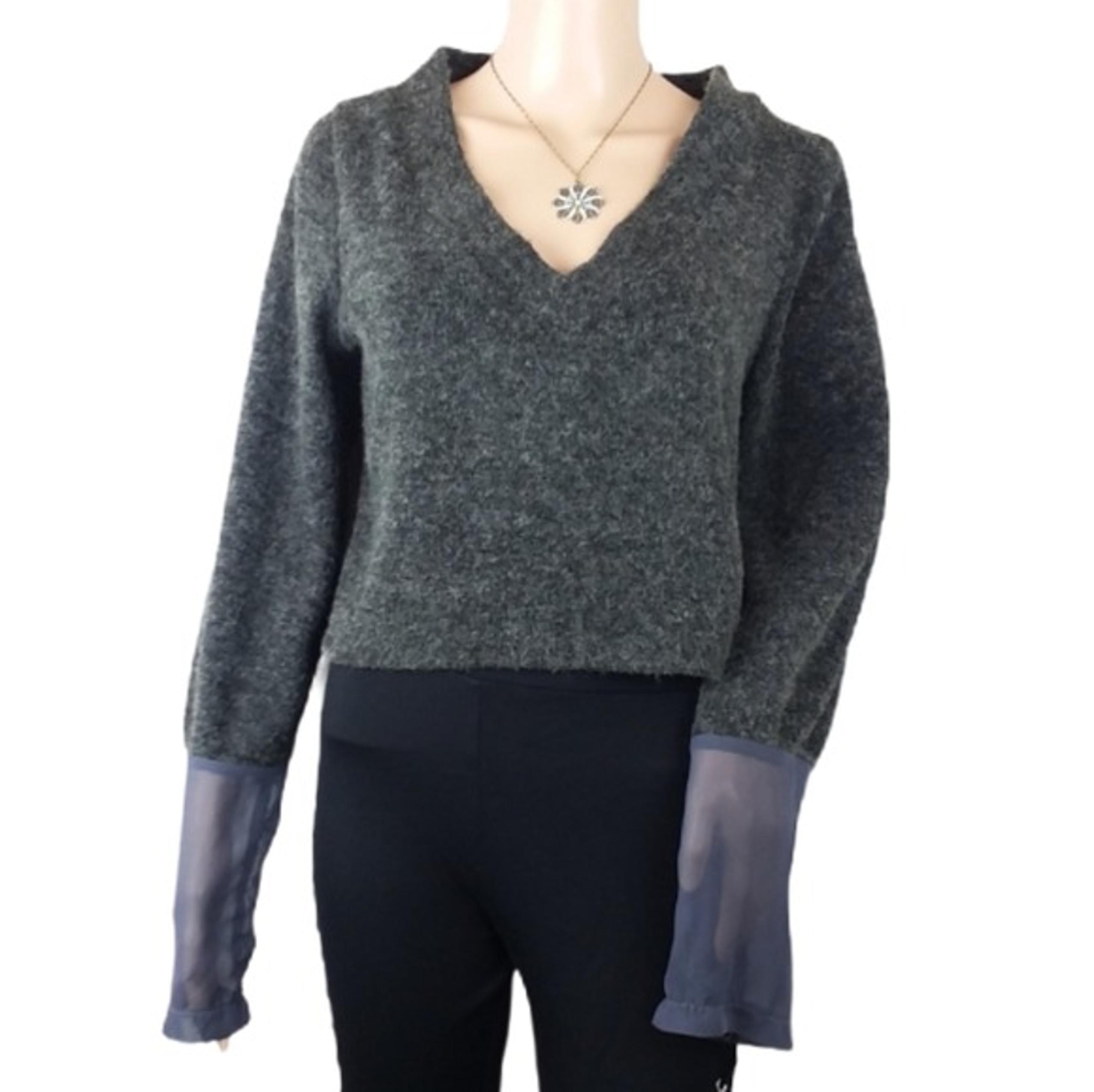 LF V Neck Gray Sheer Sweater