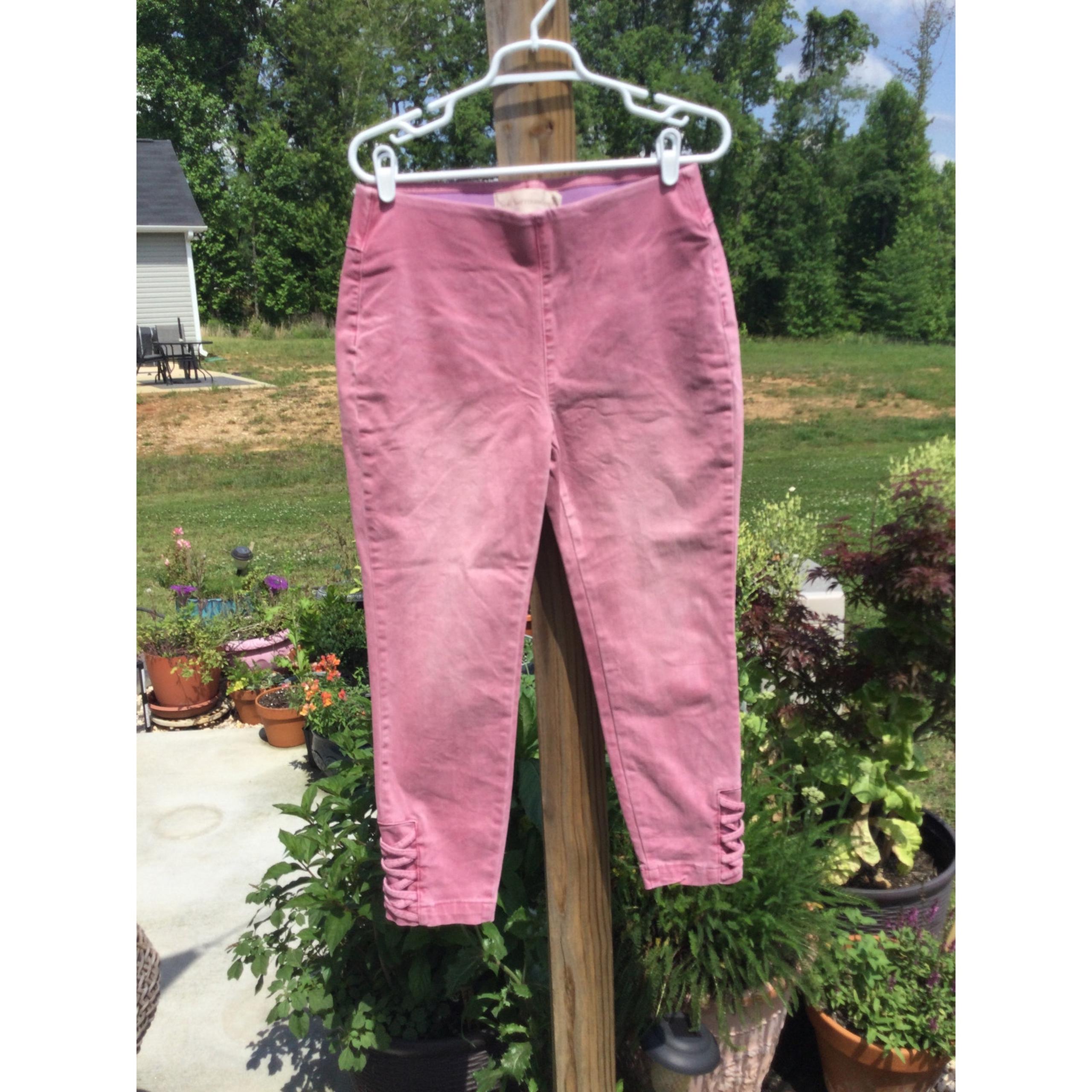 Soft surroundings womens pull on capris S fairy pants dusty rose pink lace up