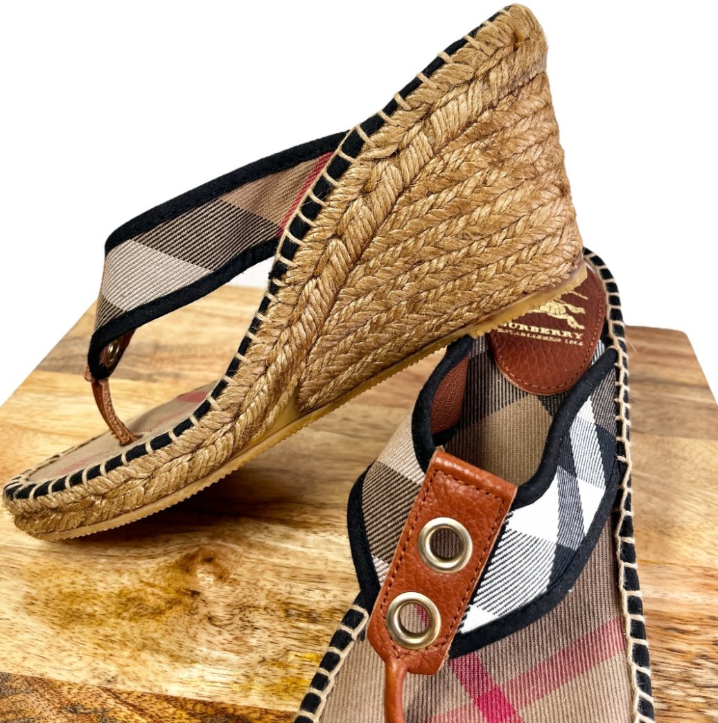 Burberry Beige Nova Check Pattern Espadrille Wedge Sandals Size EU 36