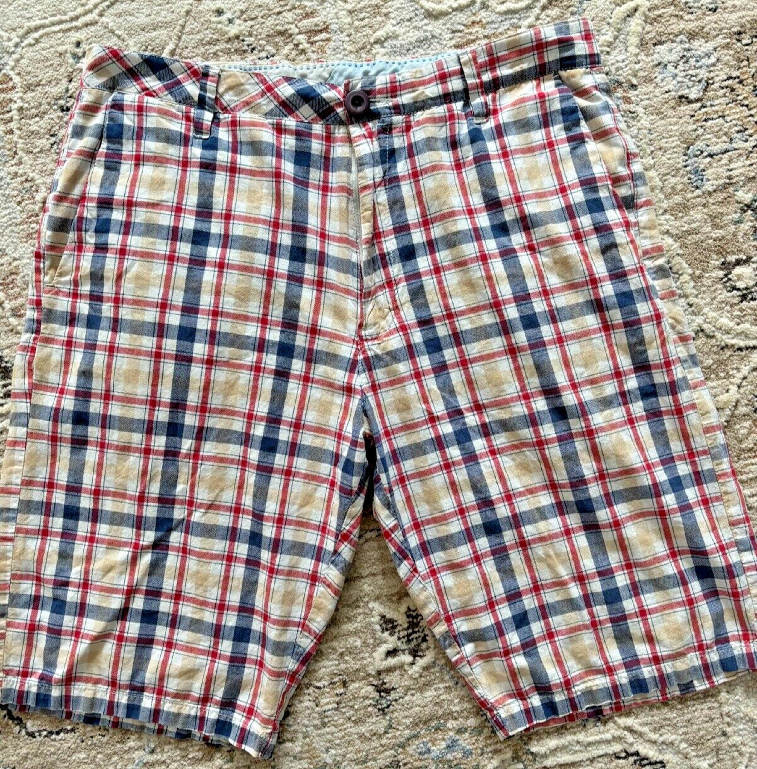 Volcom Red Blue Plaid Shorts Men 34 Y2k Street Skater Retro