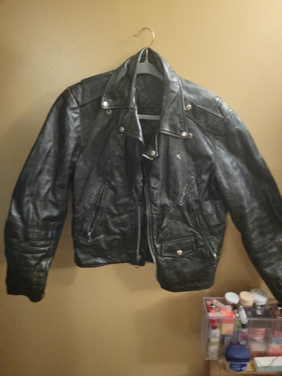Vintage antique genuine leather motorcycle jacket black