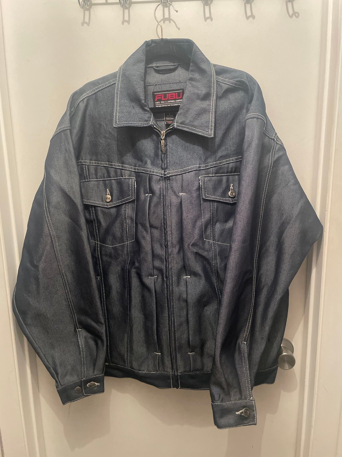 Vintage 90s FUBU Metallic Denim Full Zip Jacket Size L