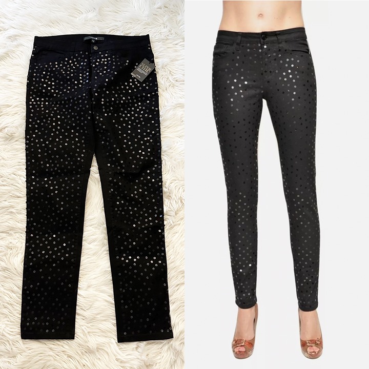NEW Joe's Jeans The Skinny Super Chic Sequin Embellish Stretch Pants Black 245