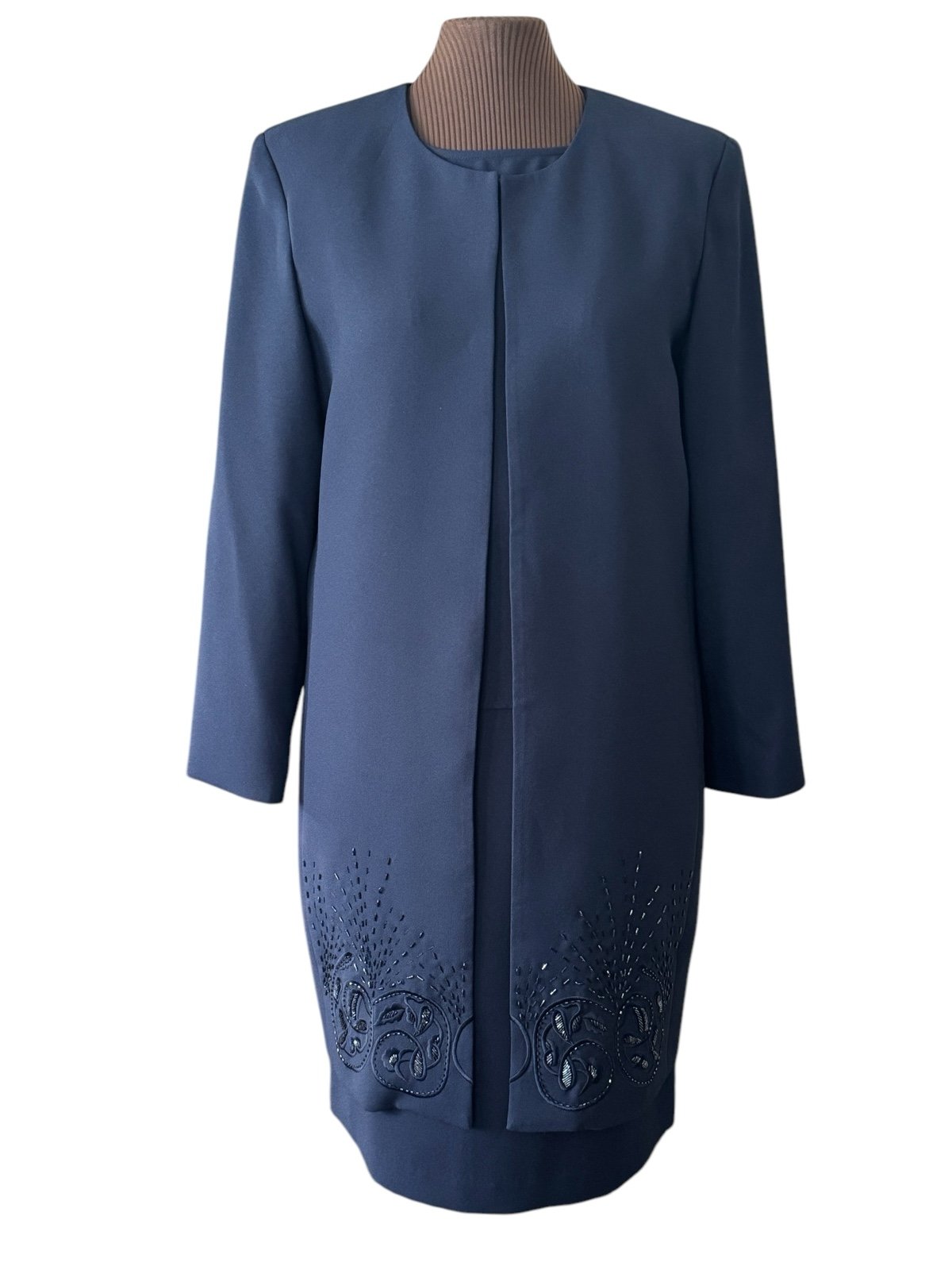Leslie Fay Three Piece Special Occasion Suit - Beaded Tunic - Navy - Sz 16