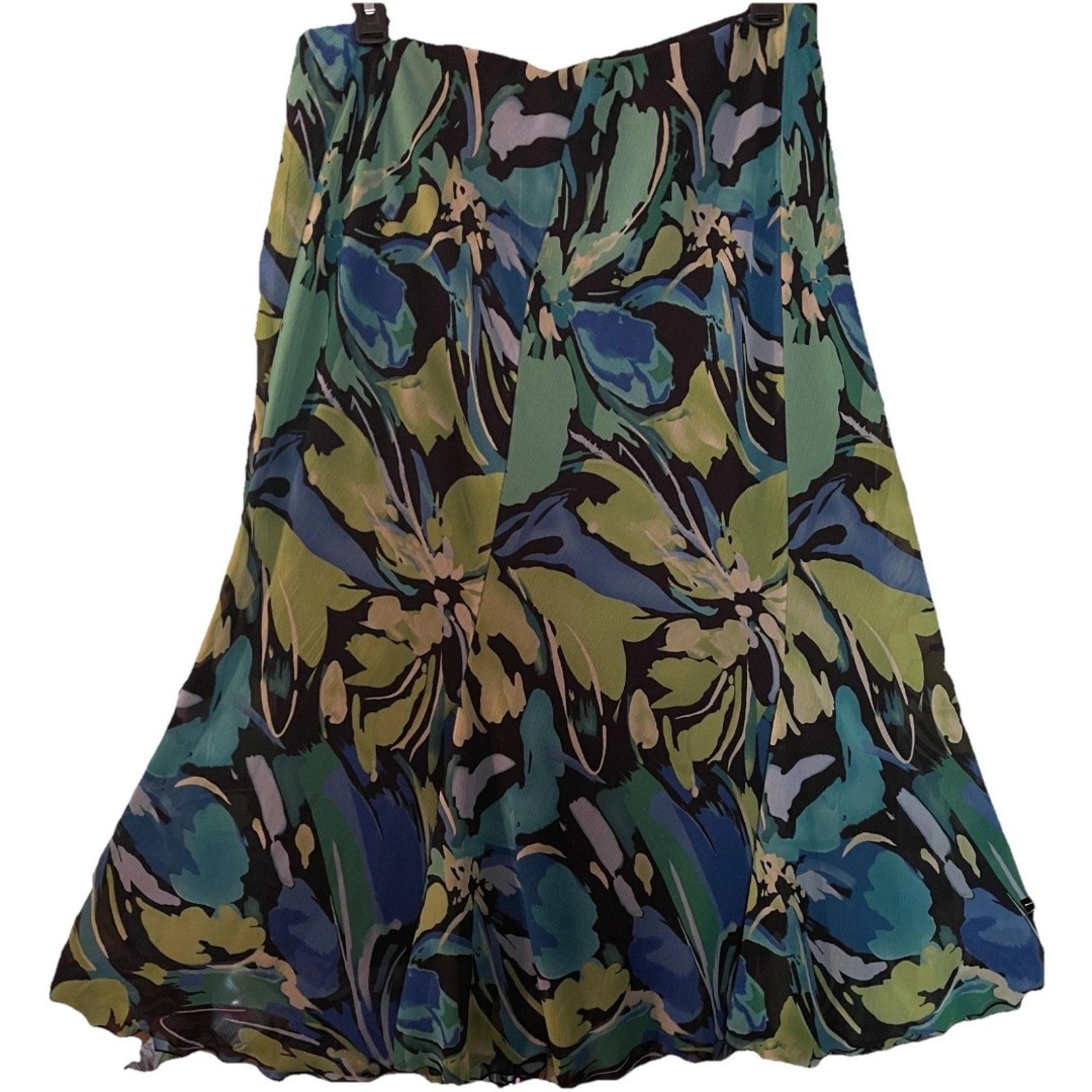Blue multi Floral Long Asymetrical Panels full Skirt Sz 14/16W CATO Woman