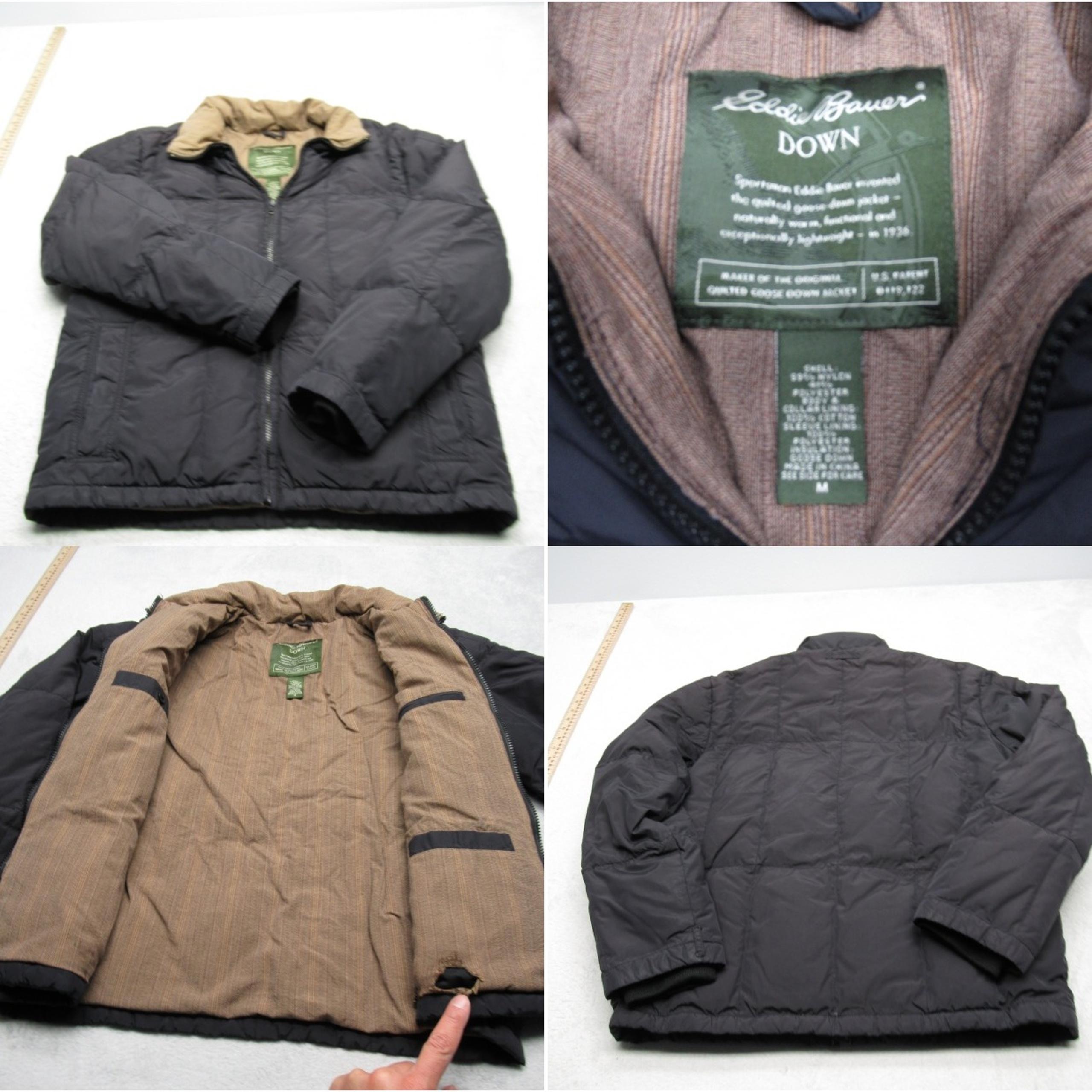 Eddie Bauer Down Jacket Mens Medium Black Insulated Full Zip Quilted Puffer READ
