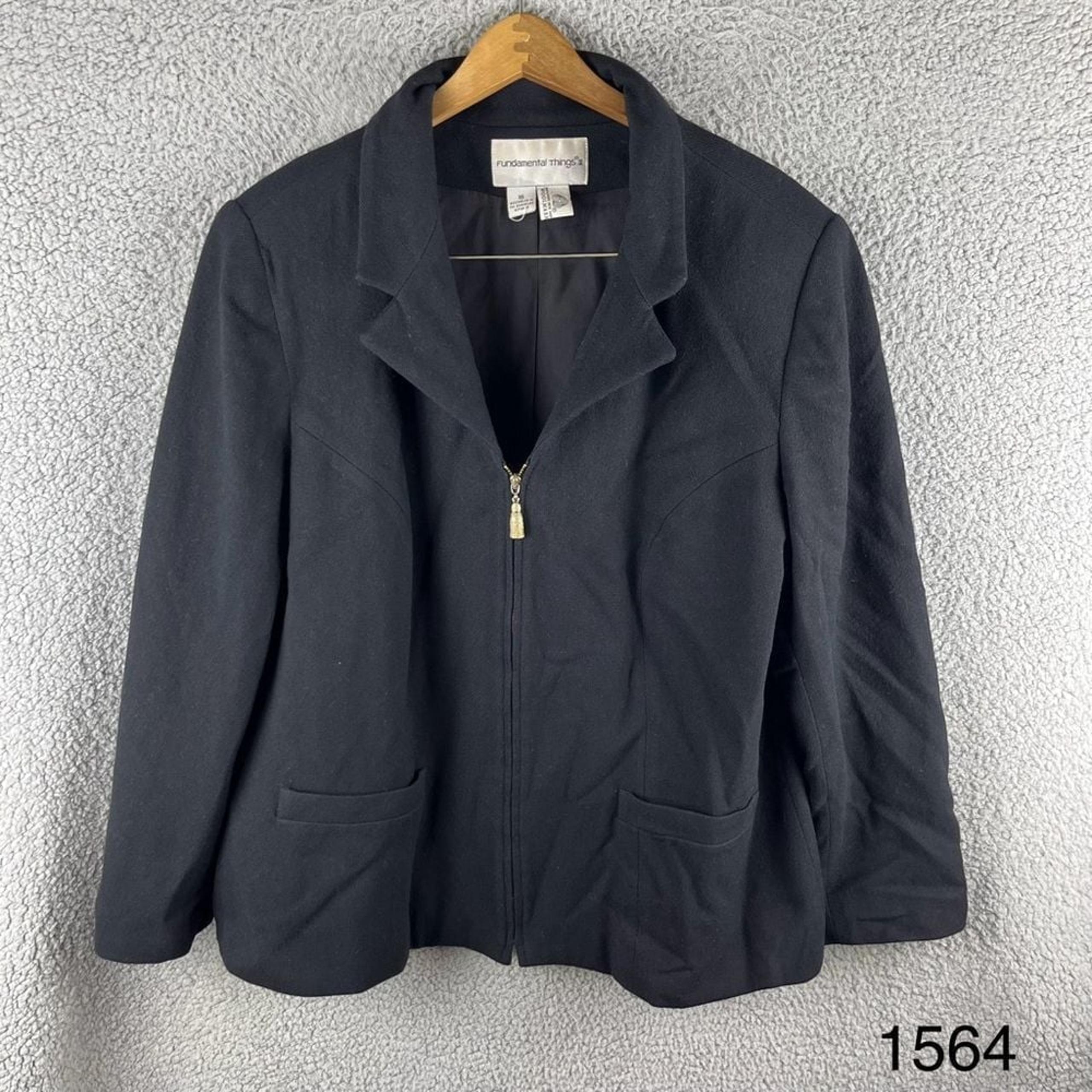 Fundamental Things Women's Size 16 Black Vintage Wool Zip-up Blazer Jacket