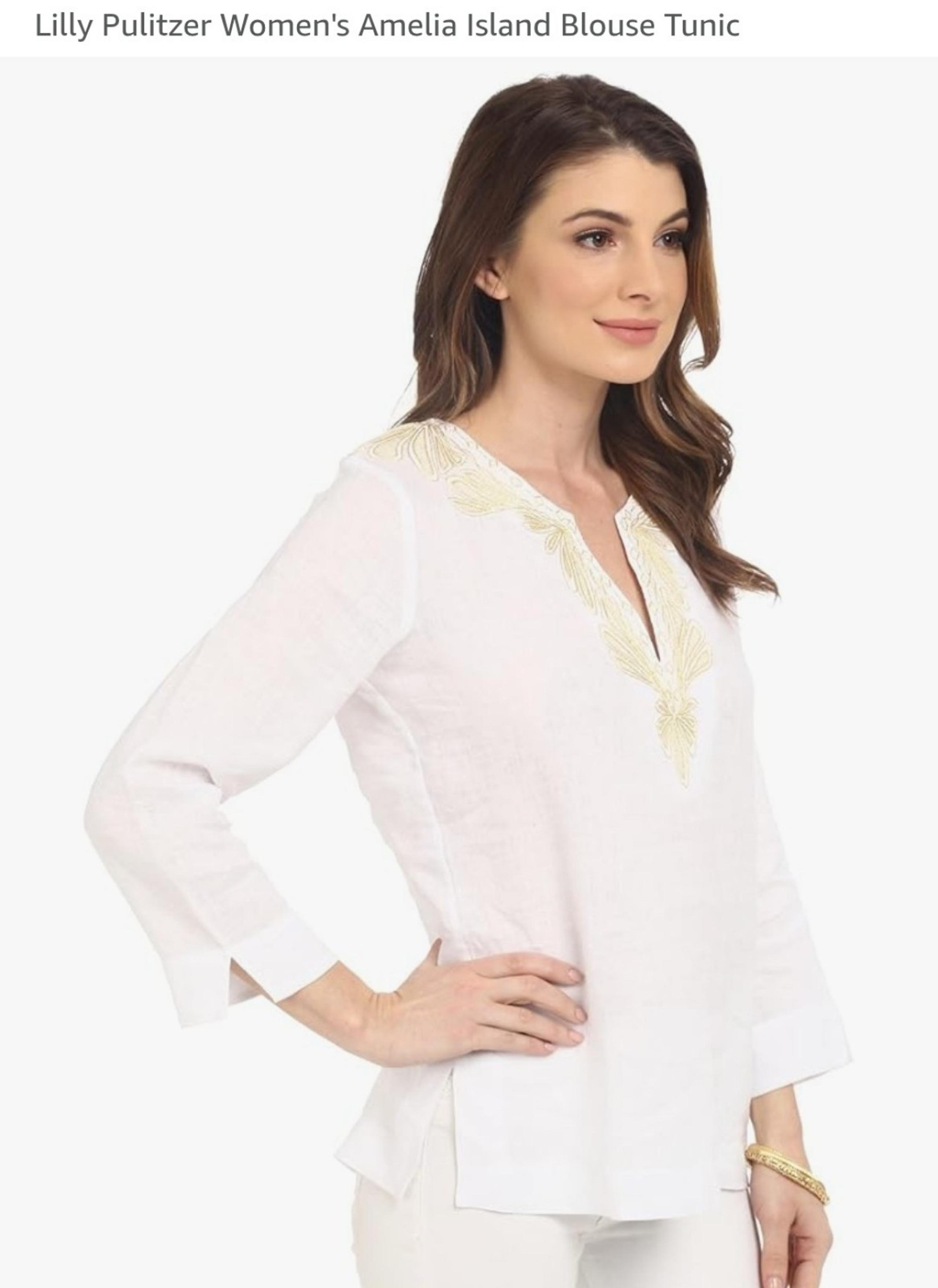 Lilly Pulitzer Women's Amelia Island Blouse Tunic 100% Linen, White, Size M