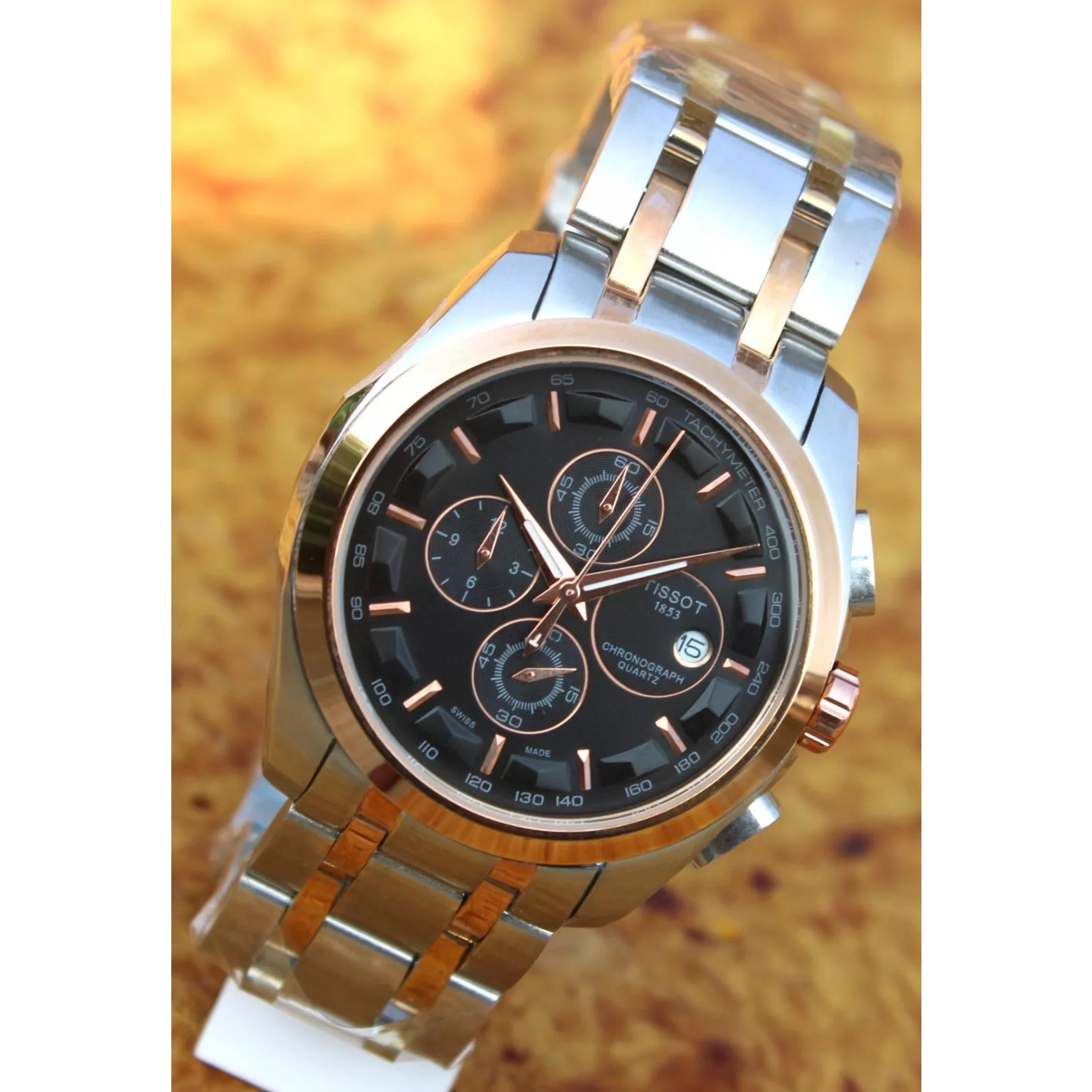 Tissot Two Tone Couturier Tachymeter Swiss Chronograph Men's Black Dial Watch