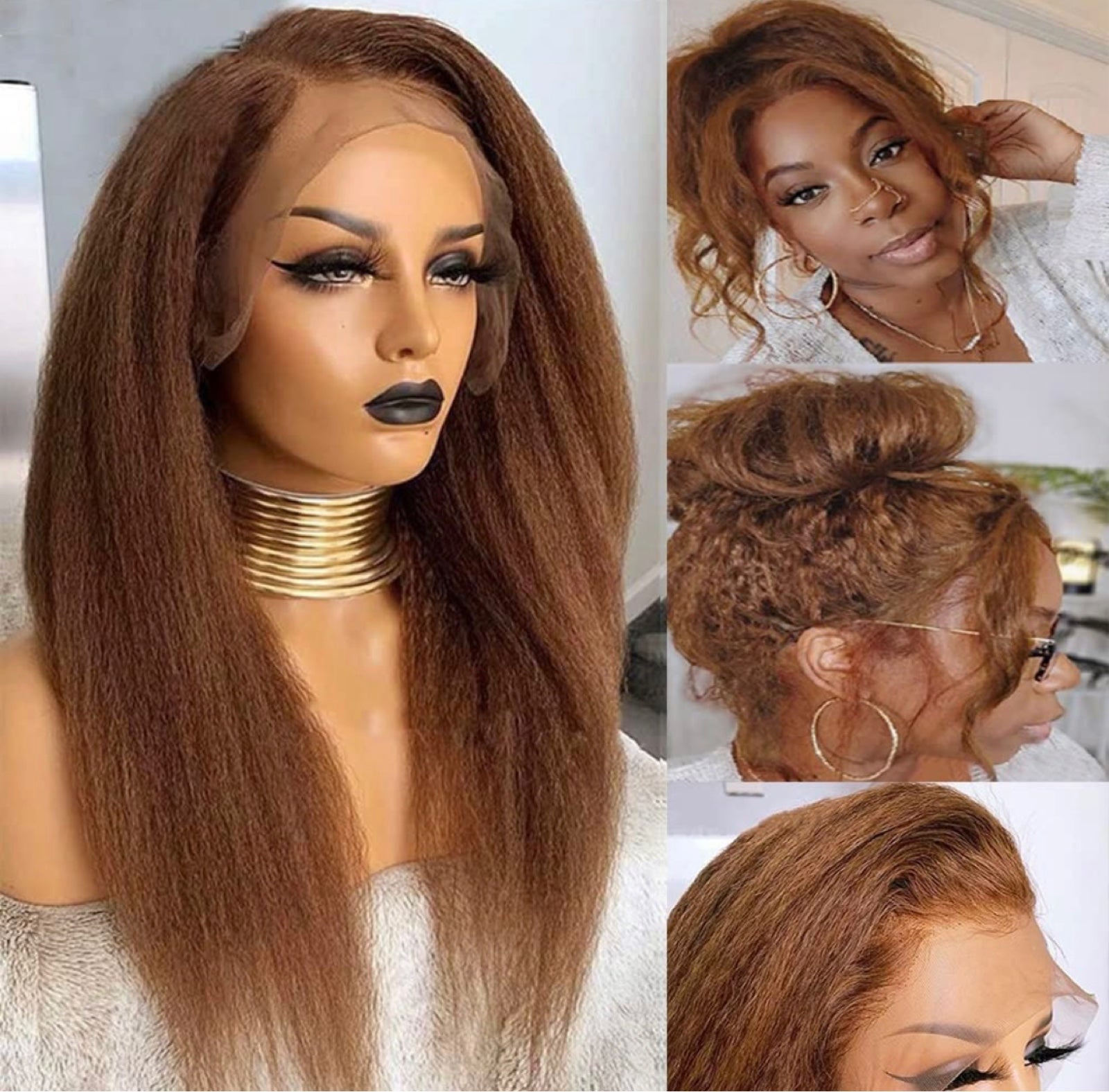 Brown kinky straight human hair wig 13*4 yaki straight human hair wig glueless