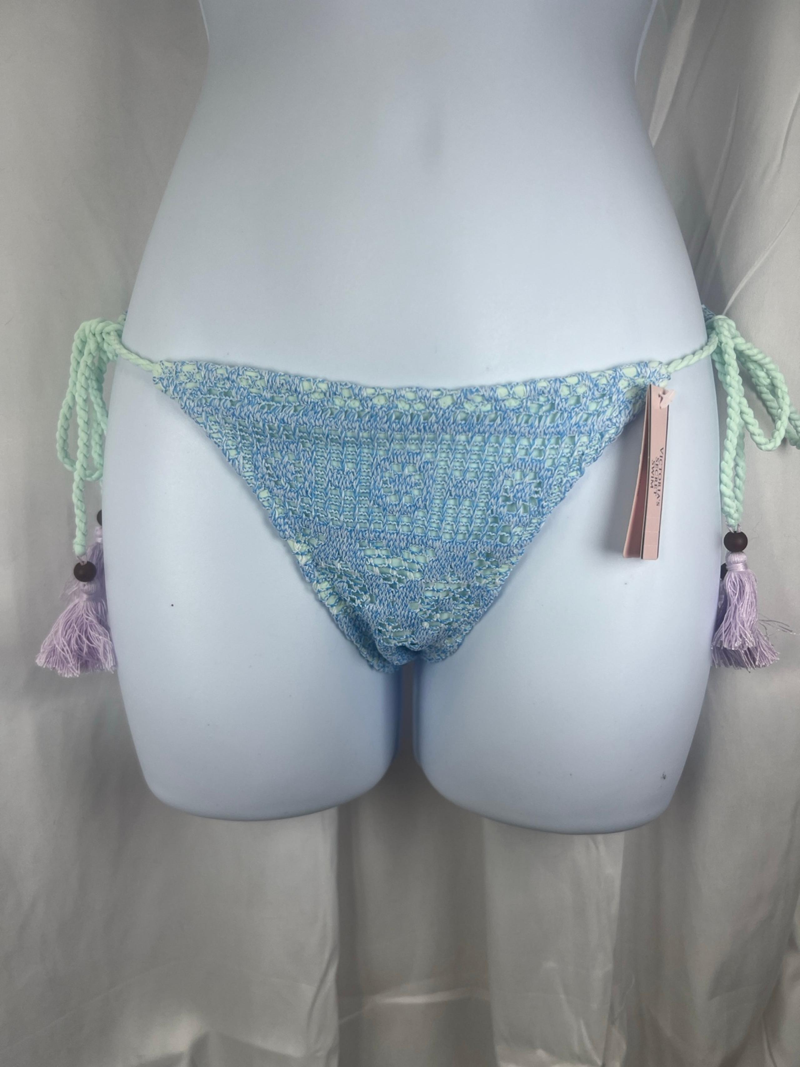 New Victorias Secret Classic String Side-Tie blue Crochet Lace Bikini Bottom XS