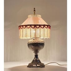 Antique P&A Art Deco Victorian Boudoir Beaded Fringe Oil Converted Electric Lamp