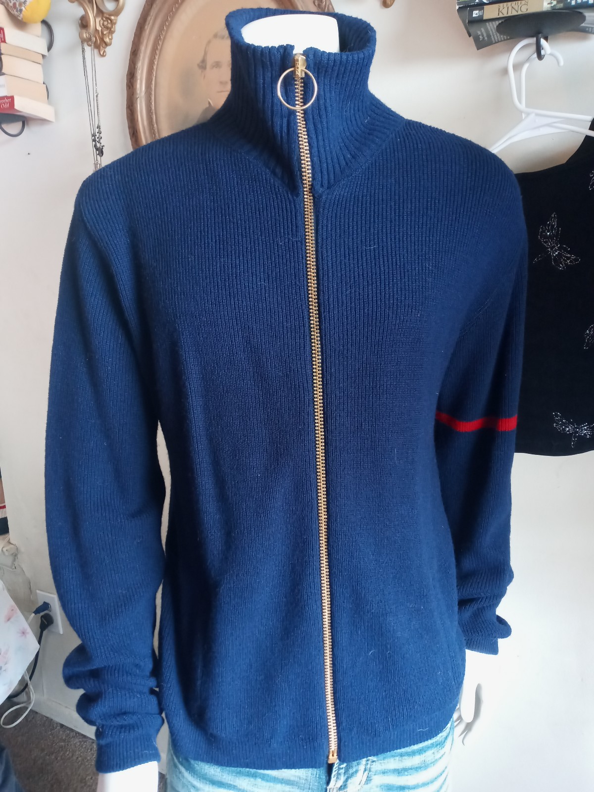 Vtg Men's Sz XL International Male Full Zip Navy Blue Sweater