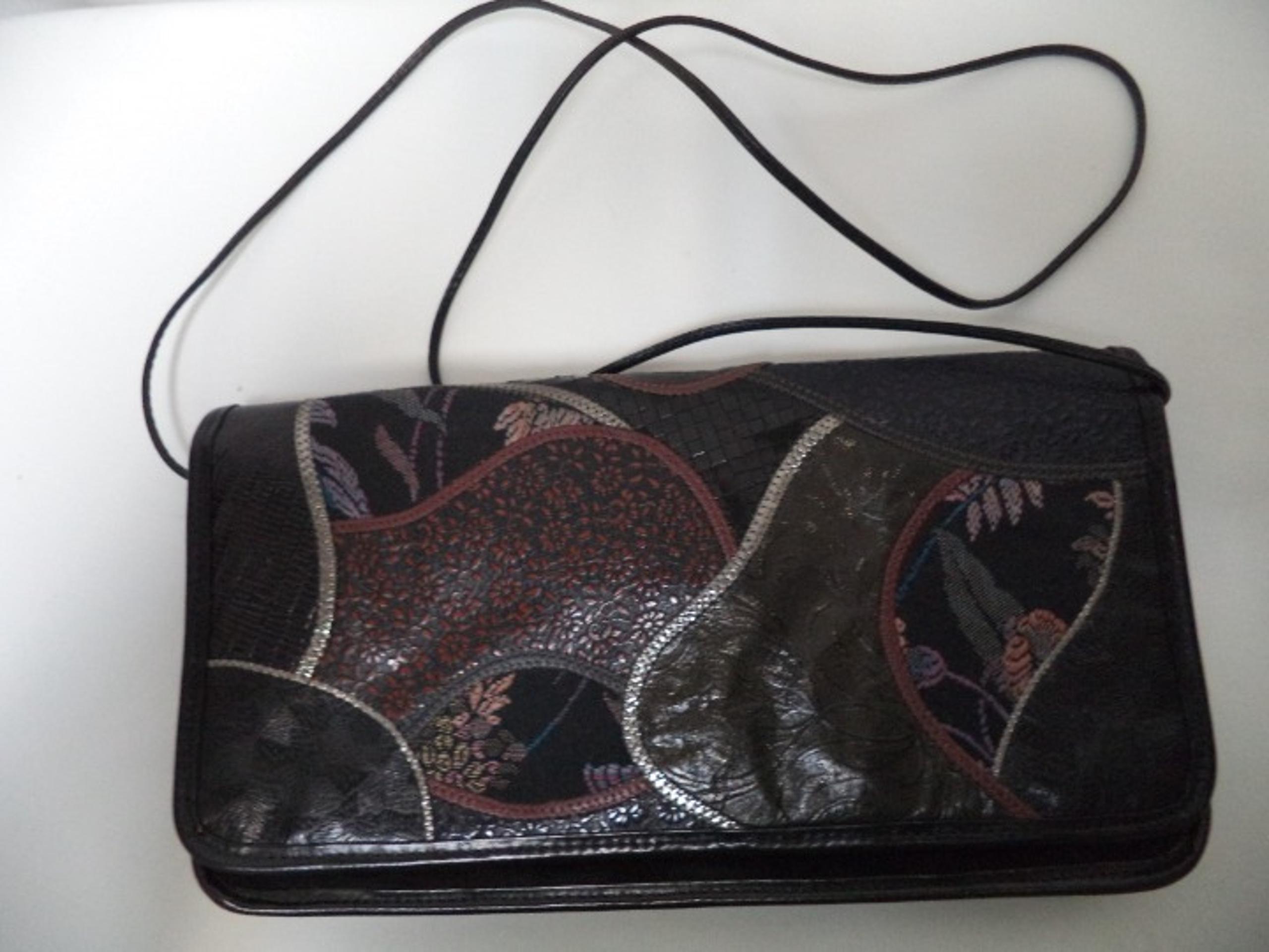 Carlos Falchi Vintage Leather Suede Patchwork shoulder purse clutch Convertible