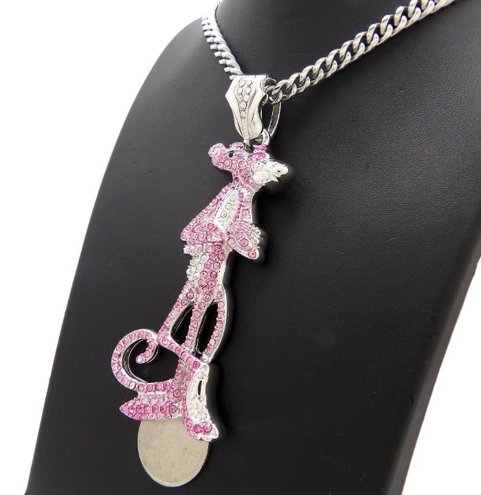 white gold tone Pink Panther Cuban link