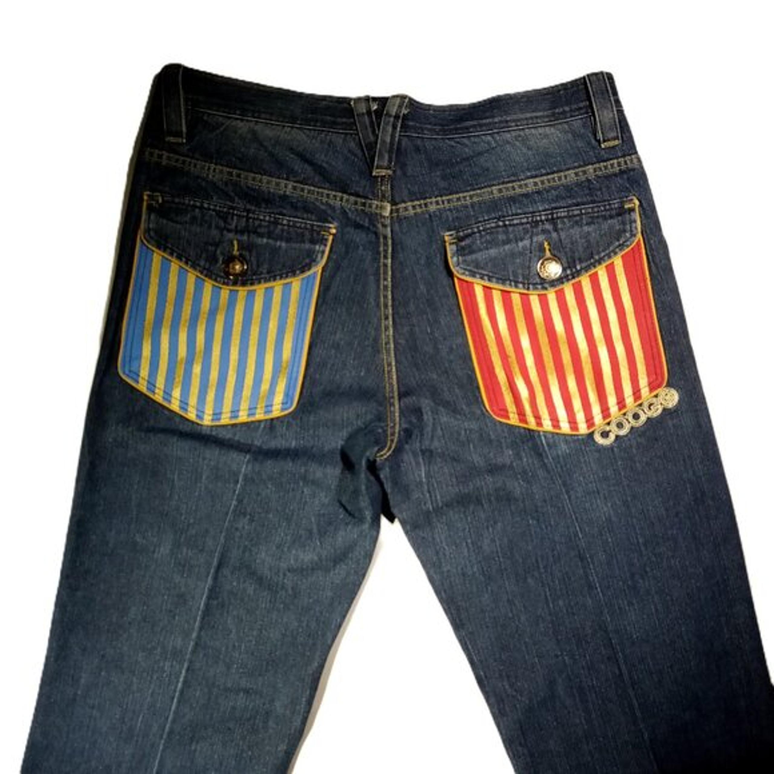 COOGI Jeans Men's 38 x 32.5 RARE Vintage Blue/Red/Gold pocket detail Baggy