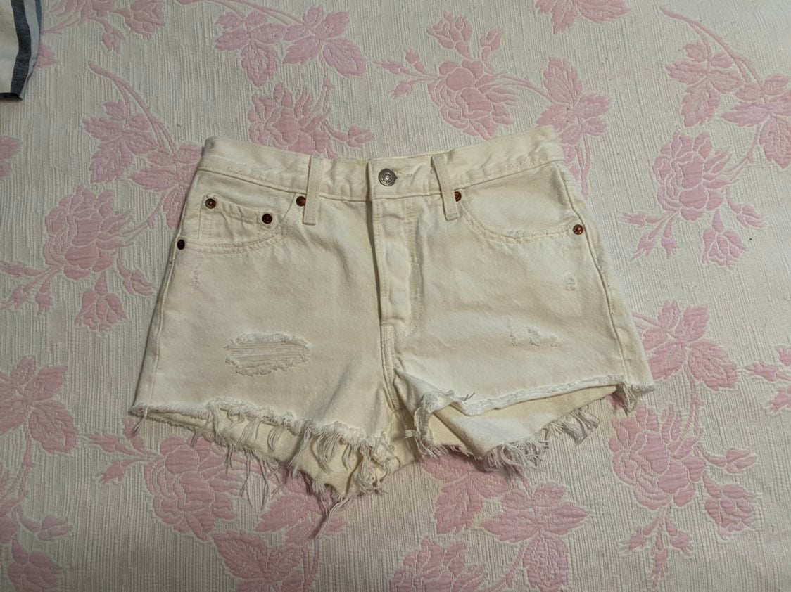 Levis White High Waisted Denim Shorts