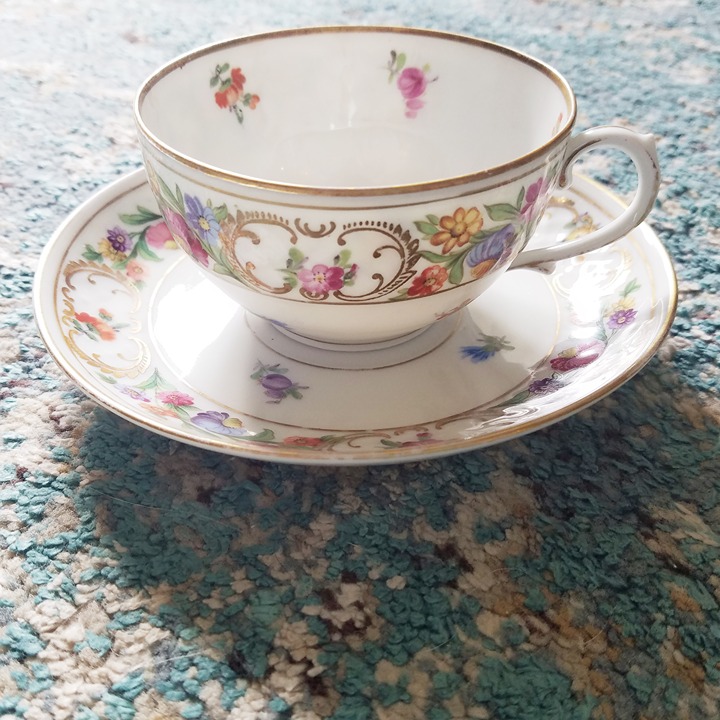 Vintage Royal Bavarian Dresdner Art Bavaria Schuman Floral Bone China Cup Saucer