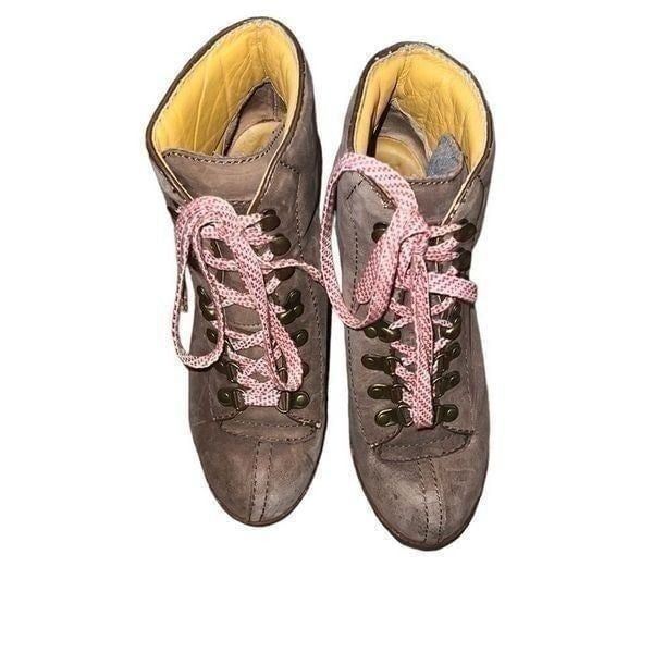 Ash Leather Tan Wedge Combat Boots Size 8
