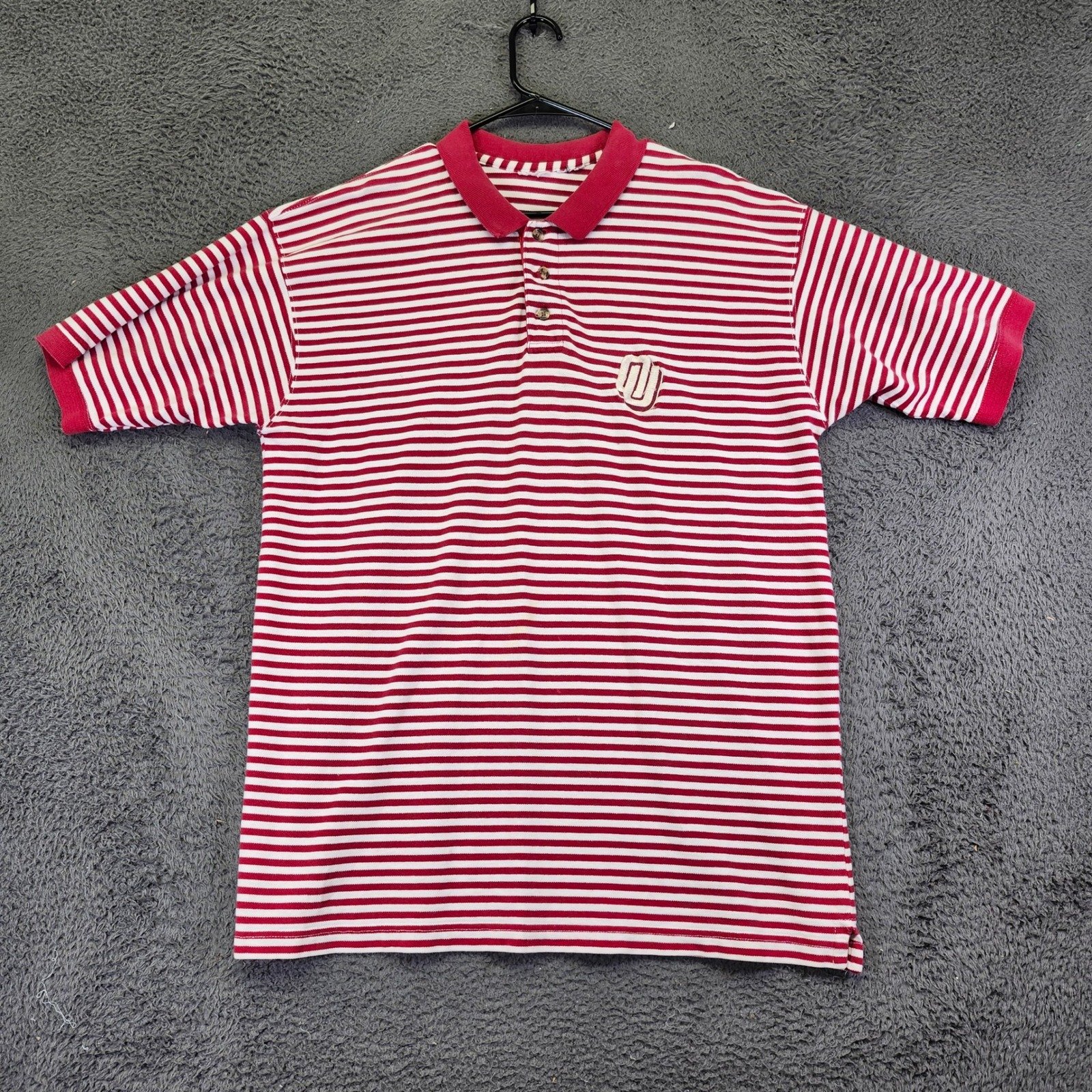 Vintage University of Oklahoma Polo shirt red white stripe short sleeve XL Rare