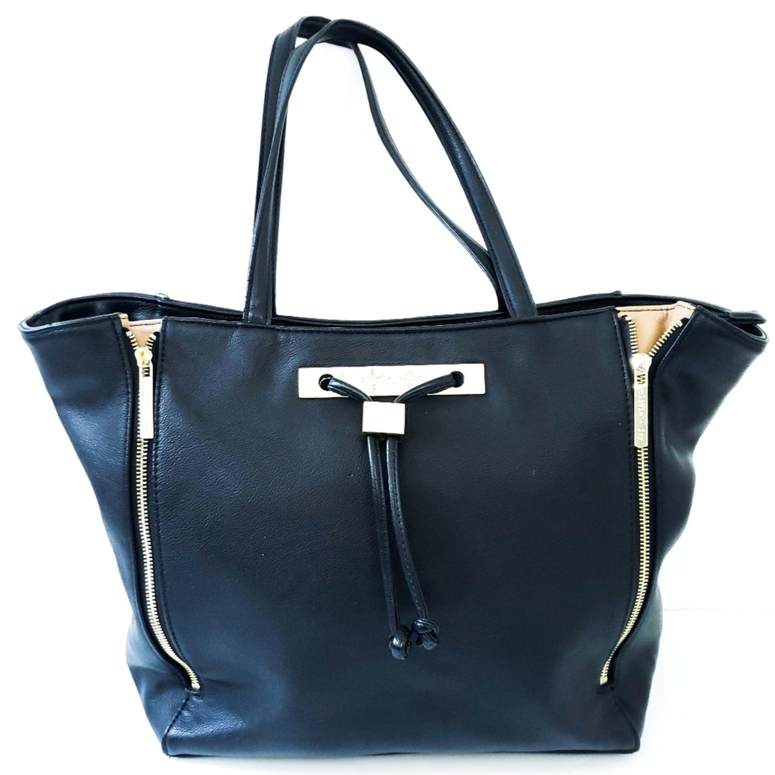 Olivia & Joy Black Shoulder Bag Tote Zip Front 17x12x6 Purse Gold Harware