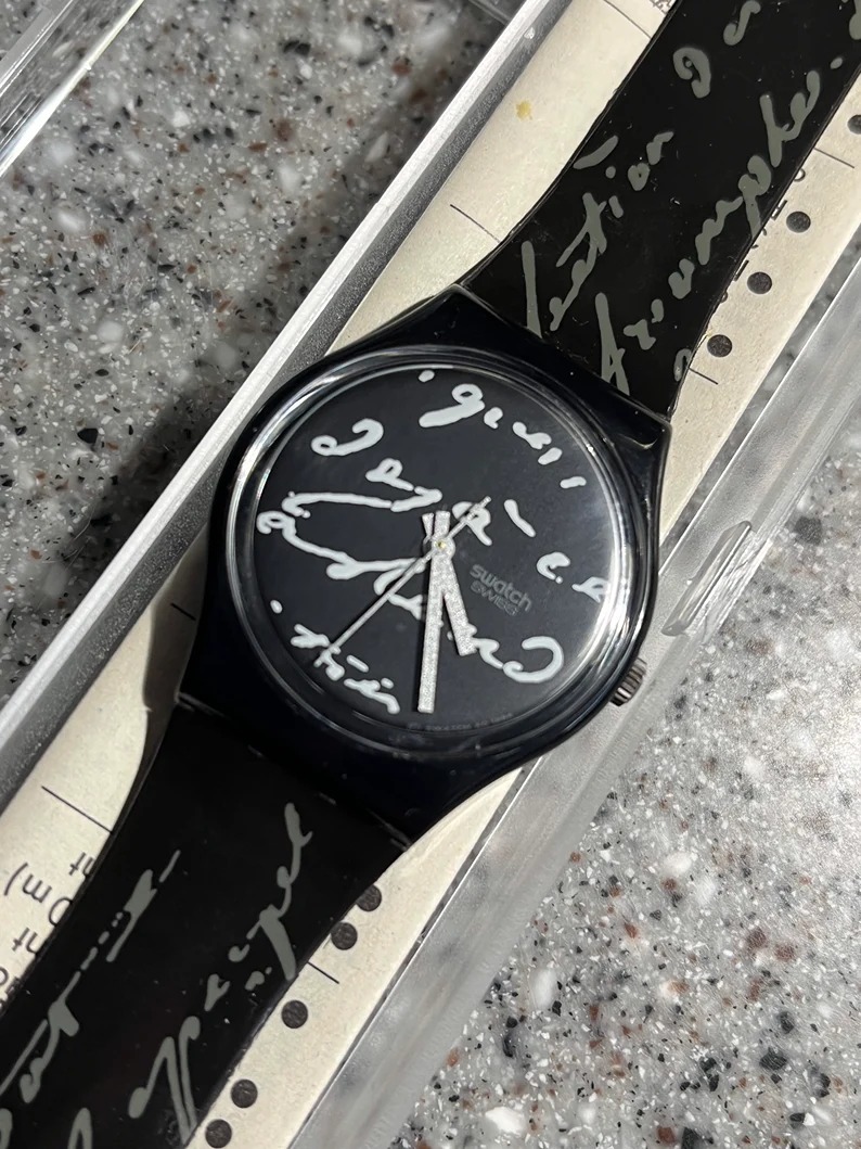 Swatch Vintage Watch GB165 White Writing 34mm working with a new battery