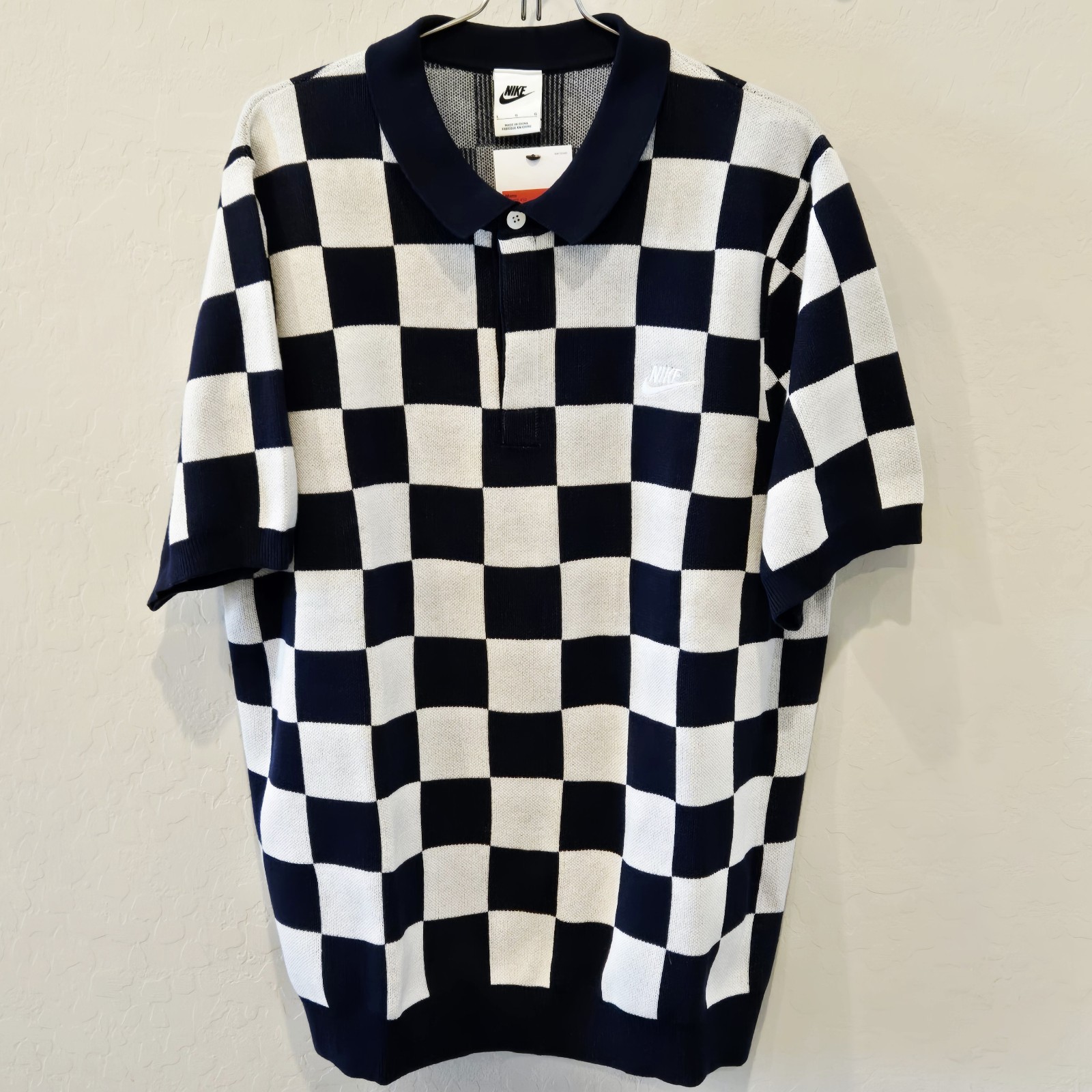 New Nike Sportswear Checkered Polo Sweater Navy Men’s L