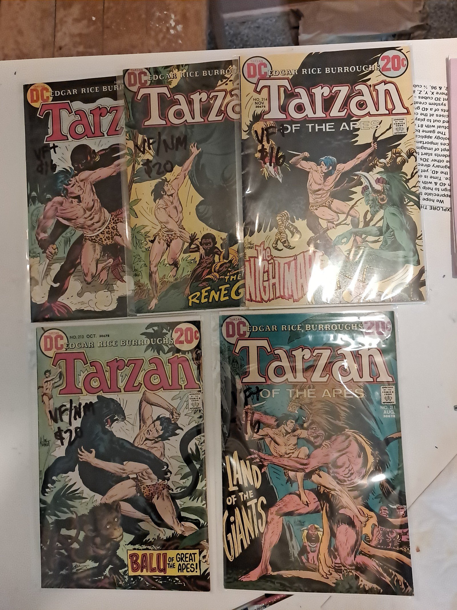 Bronze age Tarzan DC comics #211-217; 5 lot; 1972; VF/NM to VF+; free shipping
