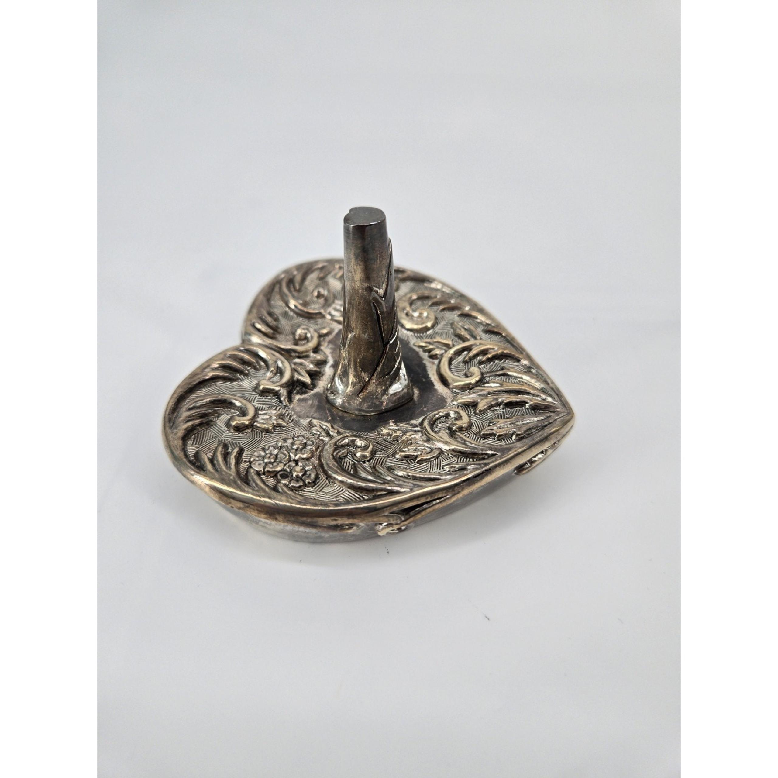 Vintage Godinger 1992 Silver Plated Heart Shaped Vanity Ring Holder Floral Print