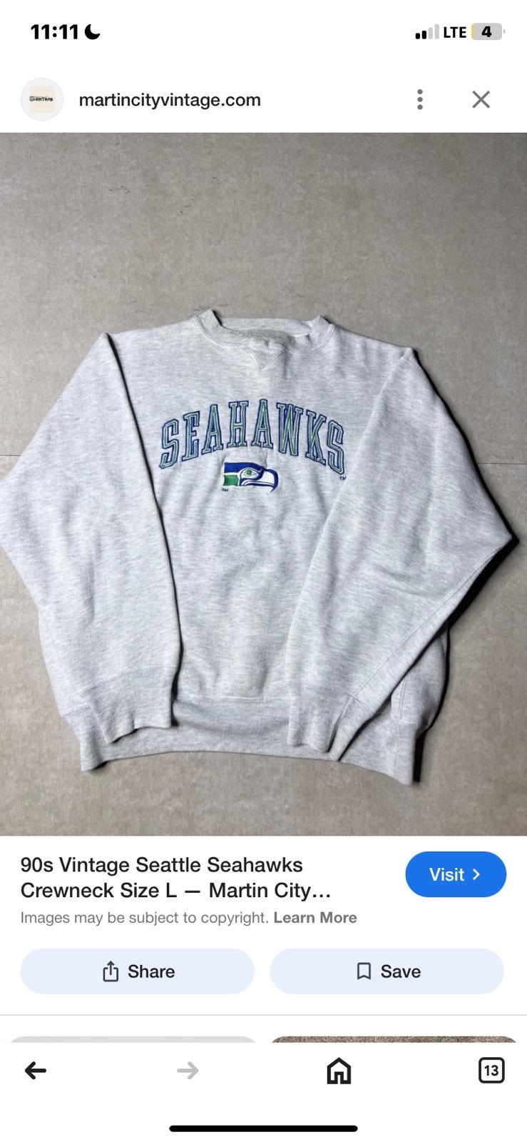 Seahawks Gray Crewneck Sweater vintage long sleeve