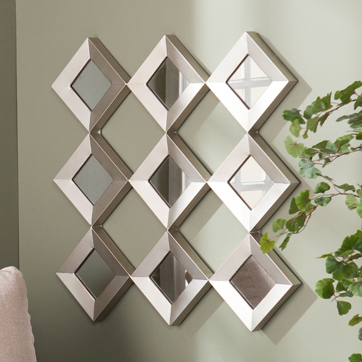 Geometric Mirrored Wall Art Sculpture ~ 3-D Diamond Square ~ Modern Glam Decor