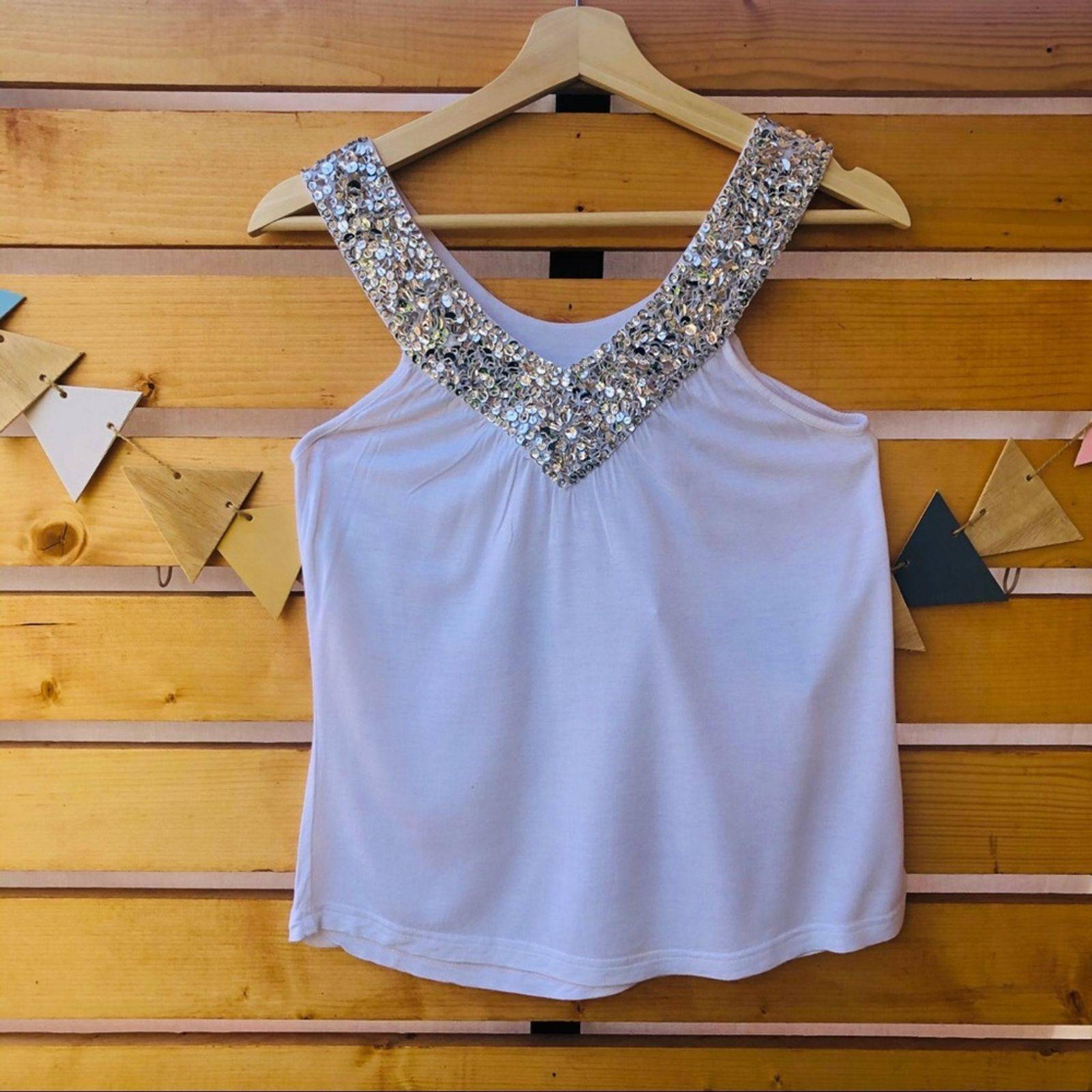 Windsor White V-Neck Jeweled Top