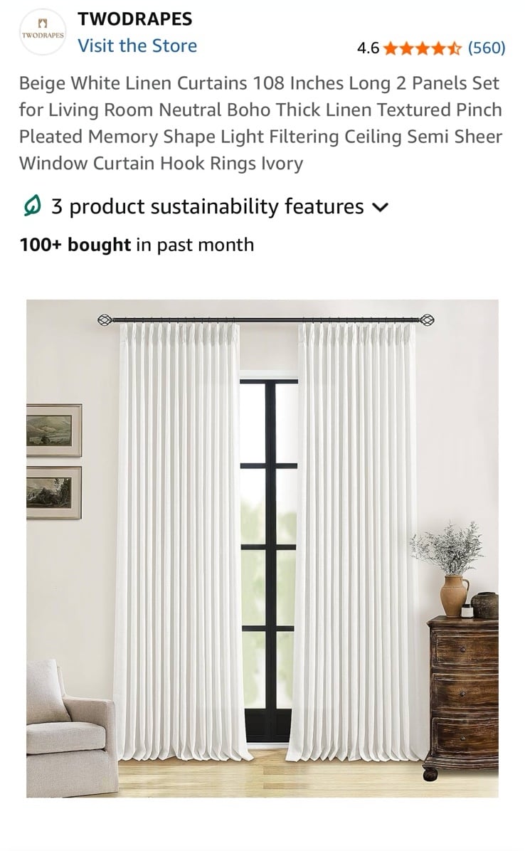 Pinch pleated memory trained linen curtains