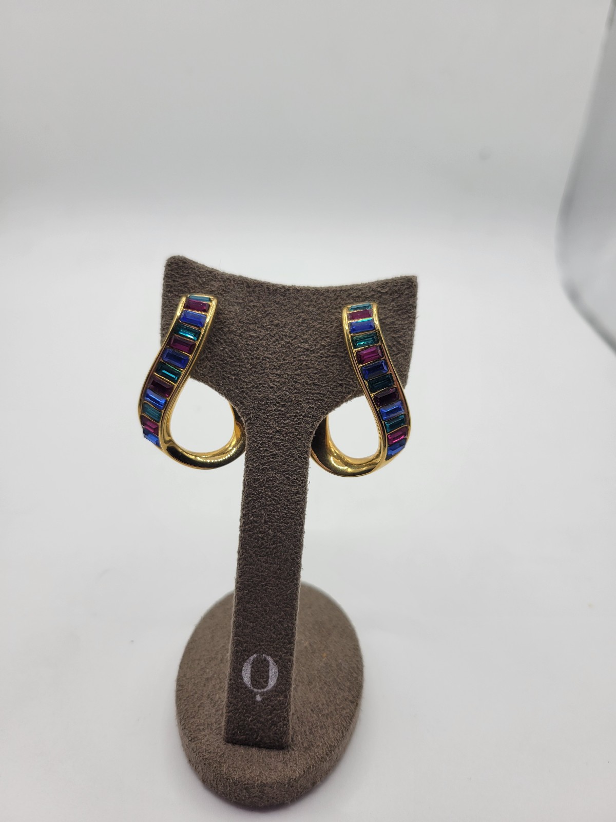 Vintage Swarovski Flip Curve Twist Color Glass Gold tone clip on earrings