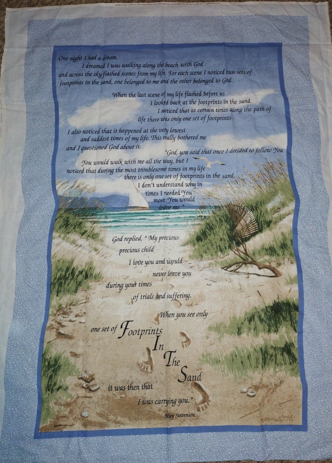 Footprints in the sand vintage fabric panel