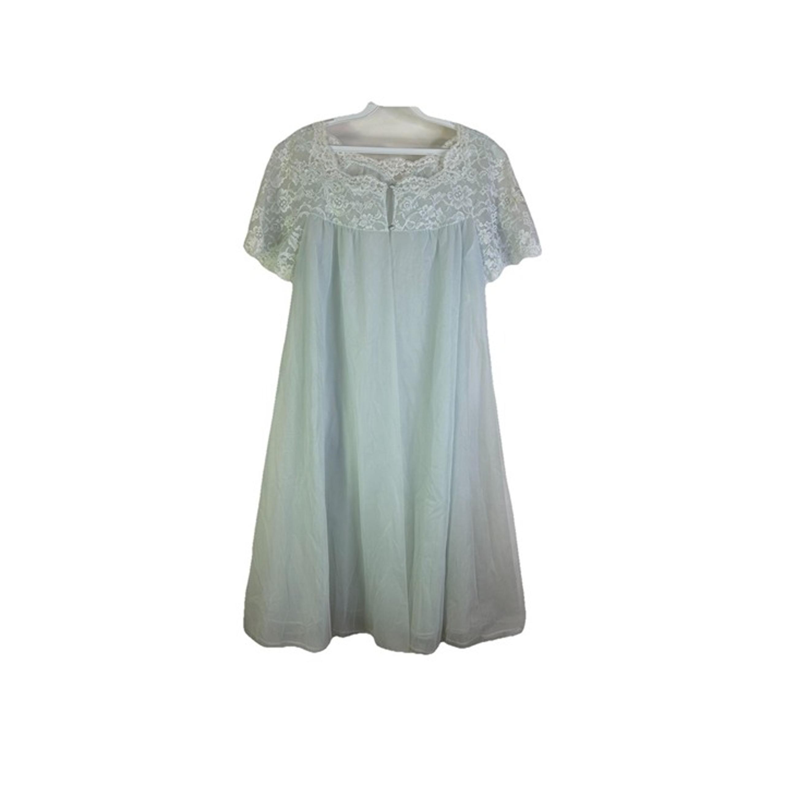 Vintage 60s Womens XS Sheer Nylon Lace Full Sweep Negligee Pignoir USA