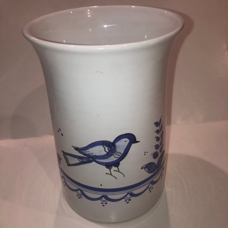Hungarian Hand Painted Signed Pottery 7 Bird Vase