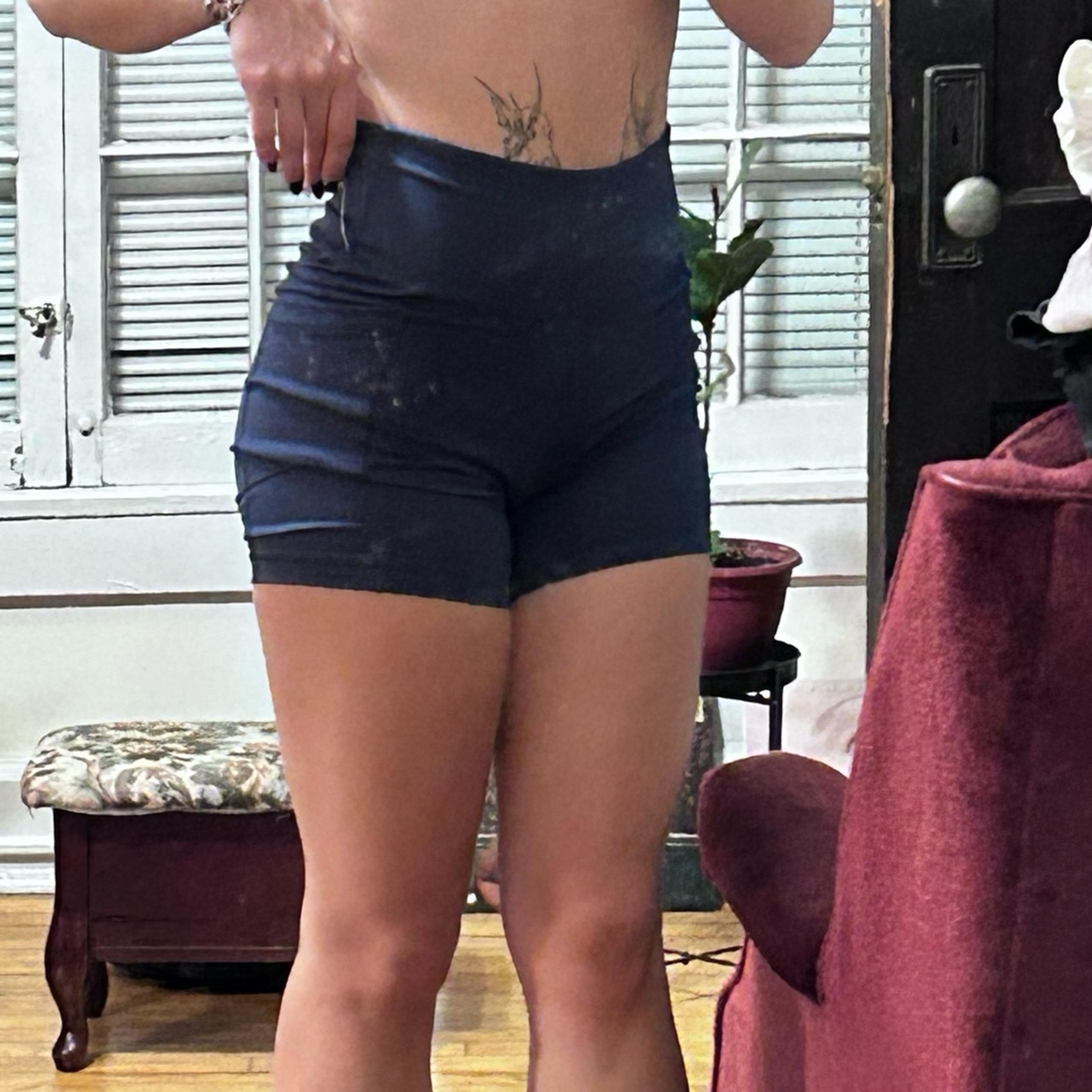 Navy blue high-waisted biker shorts
