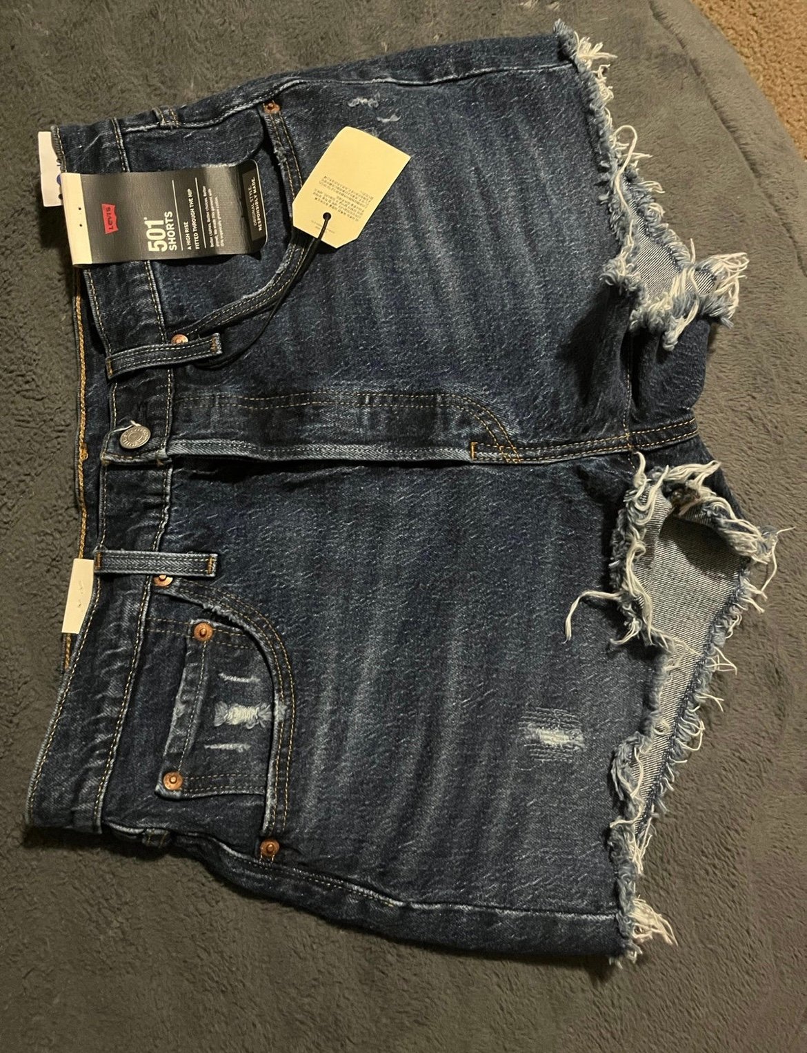 NWT Levi’s High Rise 501 Shorts Dark Wash Distressed Denim Women’s 30